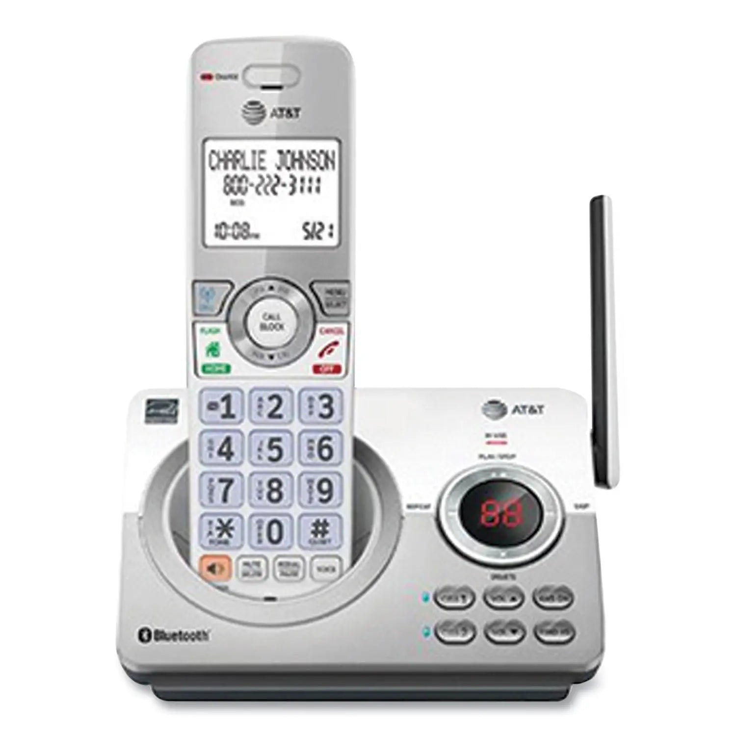 AT&T DL72310 Cordless Phone with 2 Handsets - Expandable Home Office Telephone System, Caller ID, Speakerphone & Long Range - White/Silver for Home, Office & Business Use