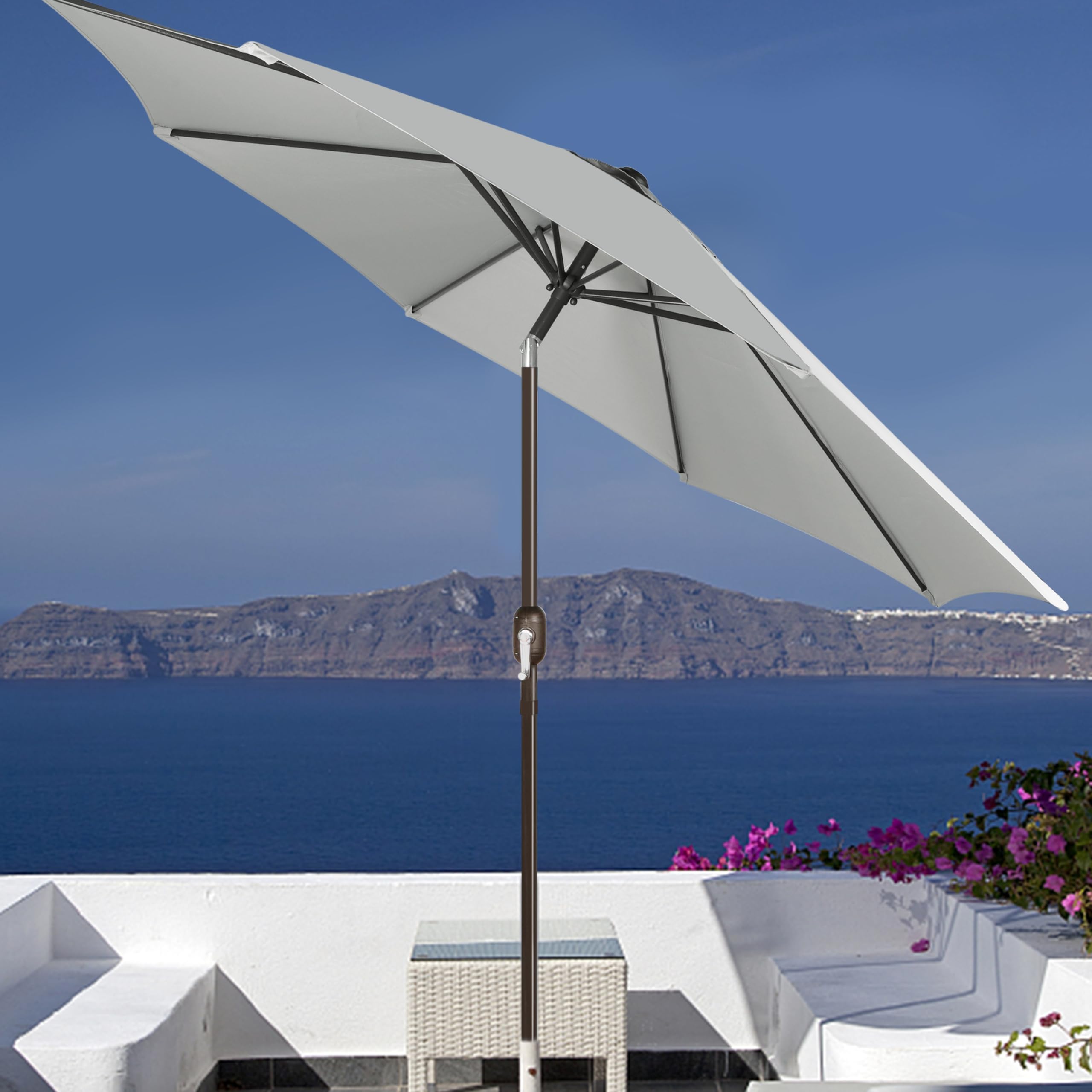 Blissun 9-Foot Outdoor Patio Umbrella with 8 Sturdy Ribs - Push Button Tilt & Crank - Heavy Duty Market Umbrella for Backyard, Poolside, Restaurant, and Outdoor Dining