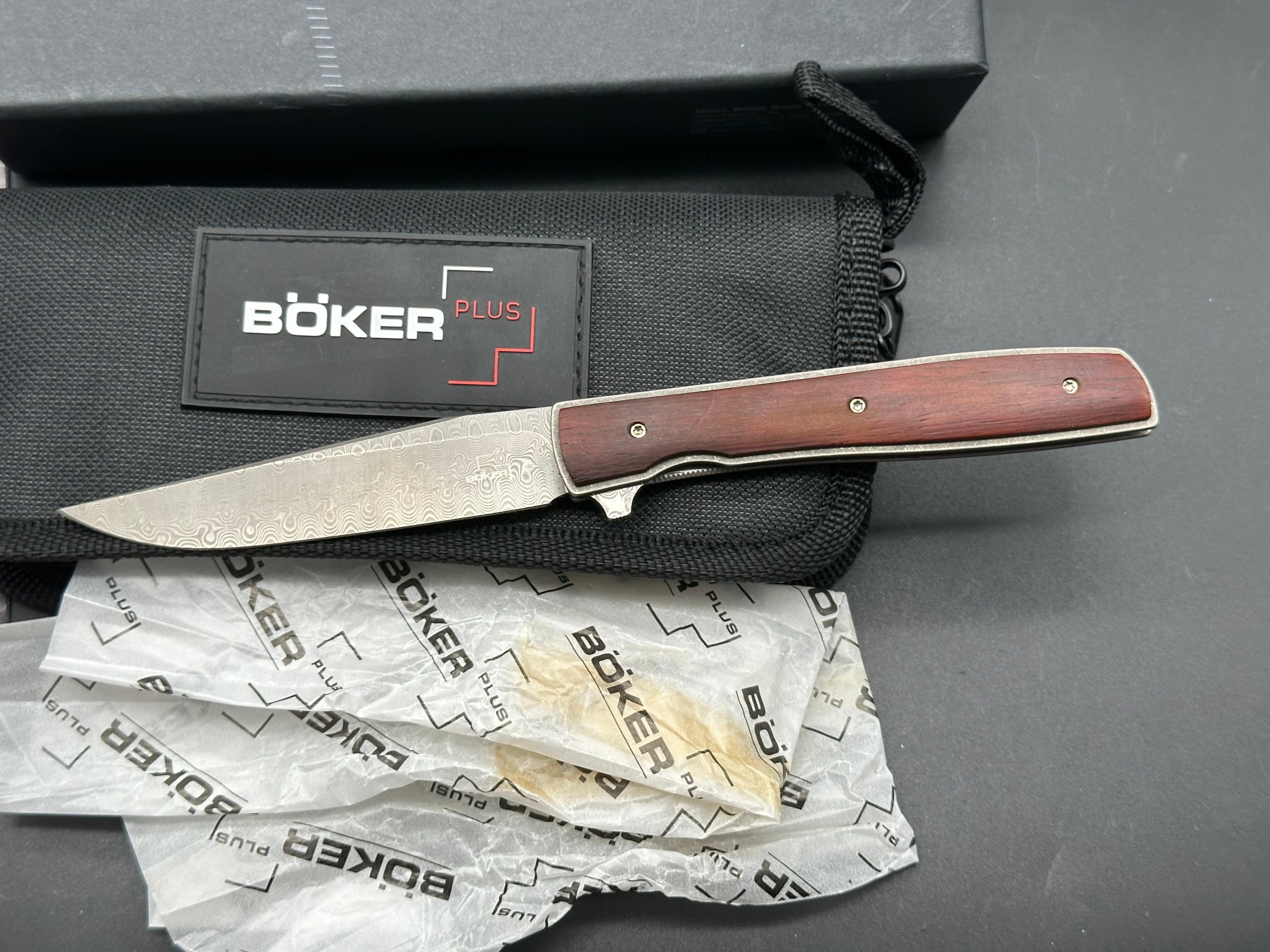 Boker Plus Urban Trapper Cocobolo Damascus Folding Knife - Premium EDC Pocket Knife for Outdoor, Camping, Hiking & Everyday Carry