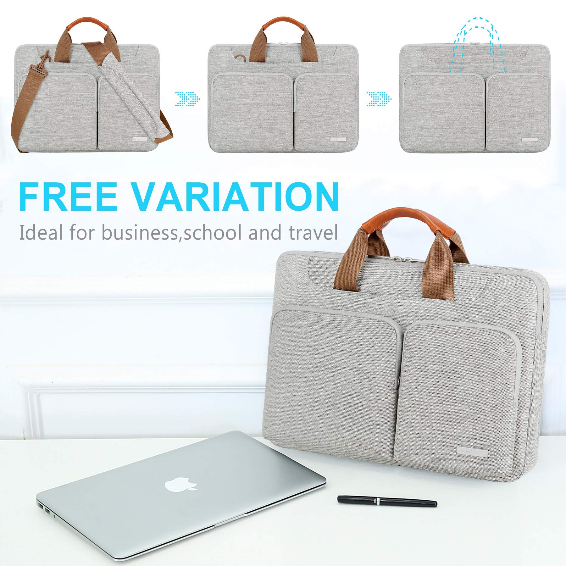 Lacdo 360° Protective Laptop Shoulder Bag for 15-15.6 Inch Laptops - Compatible with Acer, HP, Lenovo, Dell, ASUS (Aspire, Pavilion, Inspiron, IdeaPad, ZenBook) - Durable Gray Computer Case for Work, School & Travel