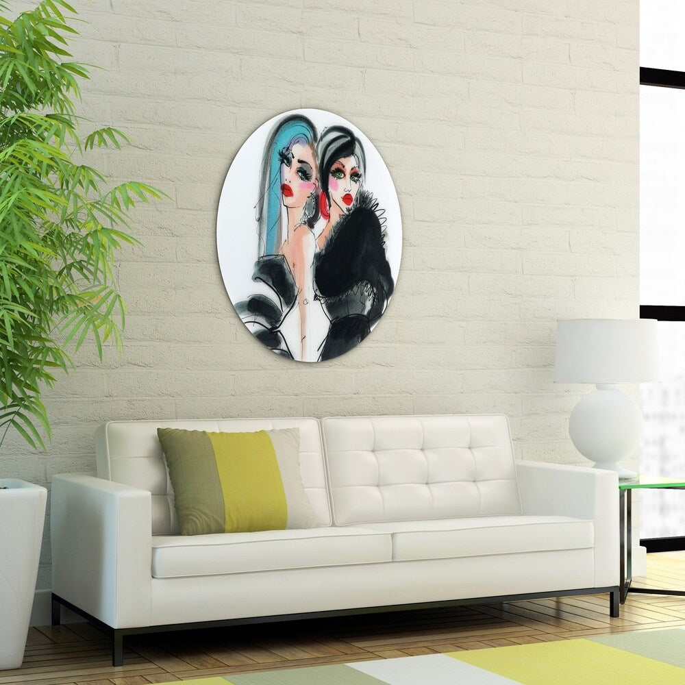 Best Friends 1 - Unframed Floating Tempered Glass Round Wall Decor - Perfect for Living Room, Bedroom & Office Decor