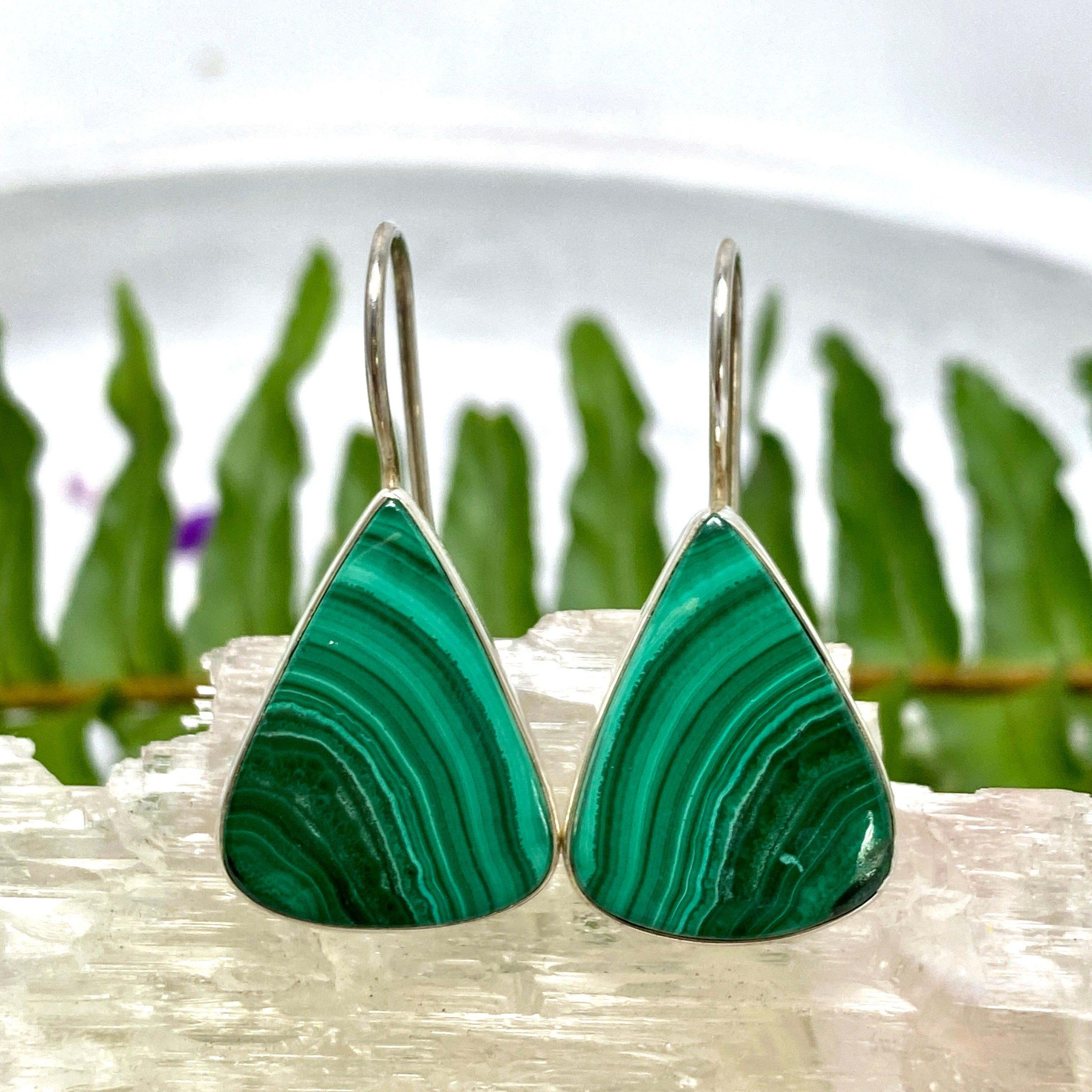 Malachite Triangle Hook Earrings for Women - Dangle Drop Earrings for Parties, Weddings & Everyday Wear - KEGJ968