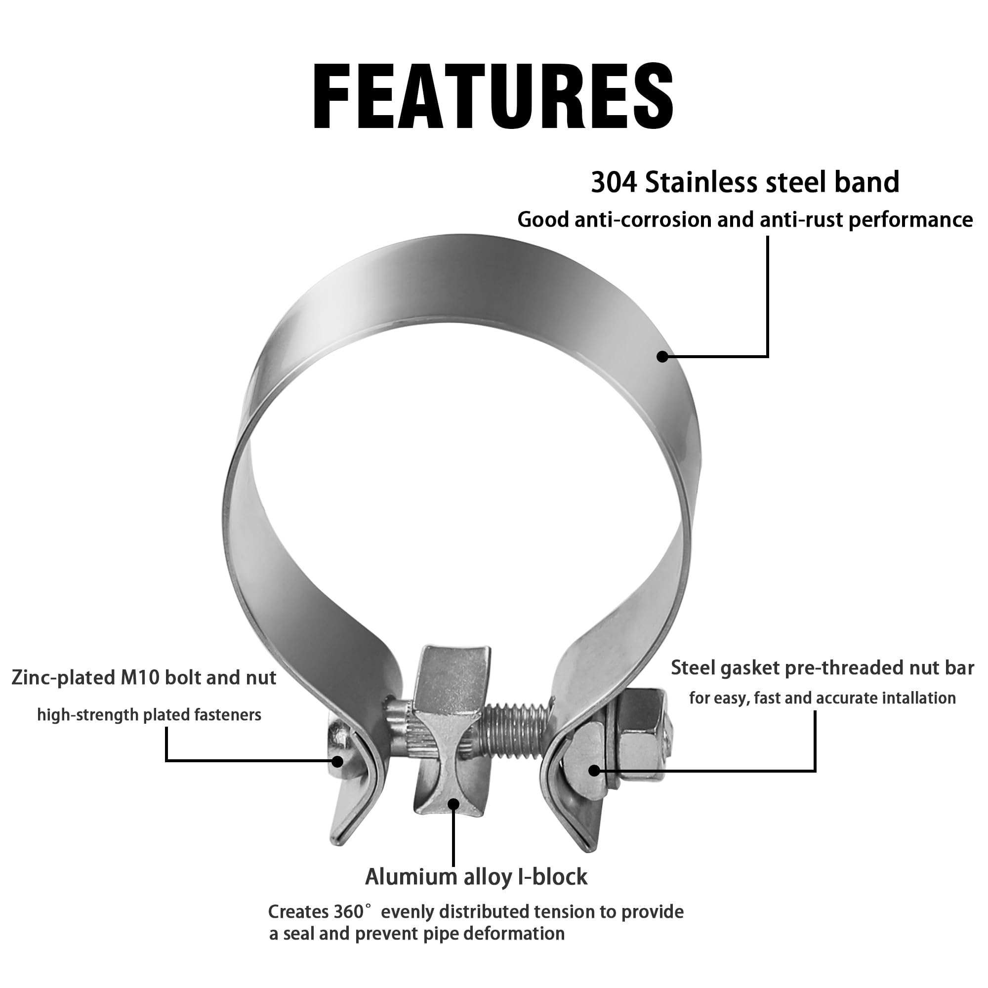 1 Pack Heavy Duty Stainless Steel Exhaust Band Clamp (3.5 Inch) - Butt Joint Sleeve for Automotive, Truck & RV Exhaust Pipe Repair & Maintenance