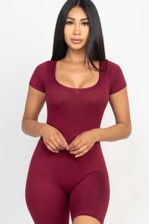 CAPELLA Women's Short Sleeve Scoop Neck Bodycon Romper Jumpsuit - Sexy Stretchy Party Outfit for Club, Date Night & Summer Vacation