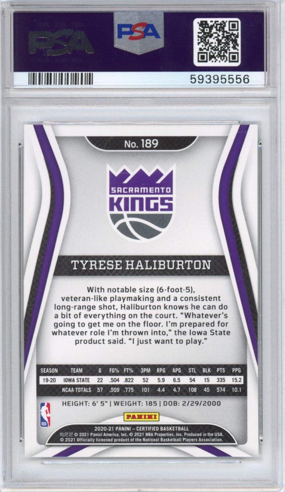 2020-21 Panini Certified Tyrese Haliburton #189 Rookie RC Basketball Card PSA 10 Gem Mint - NBA Collectible for Basketball Fans & Card Investors - Perfect for Display, Trading, and Portfolio Growth
