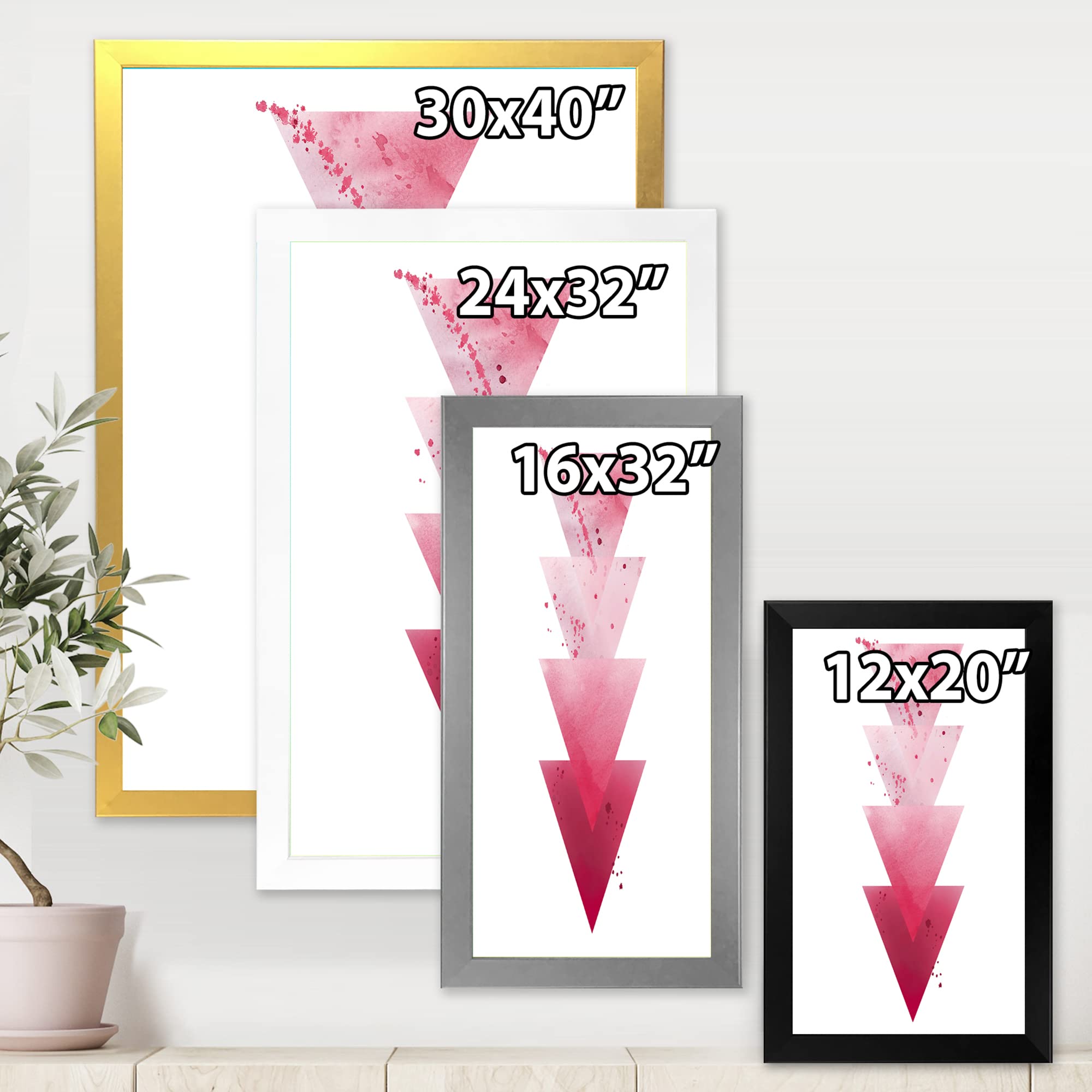 DesignQ Red Triangles Abstract Geometric Wall Art - Modern Framed Canvas Painting for Living Room, Bedroom & Office Decor