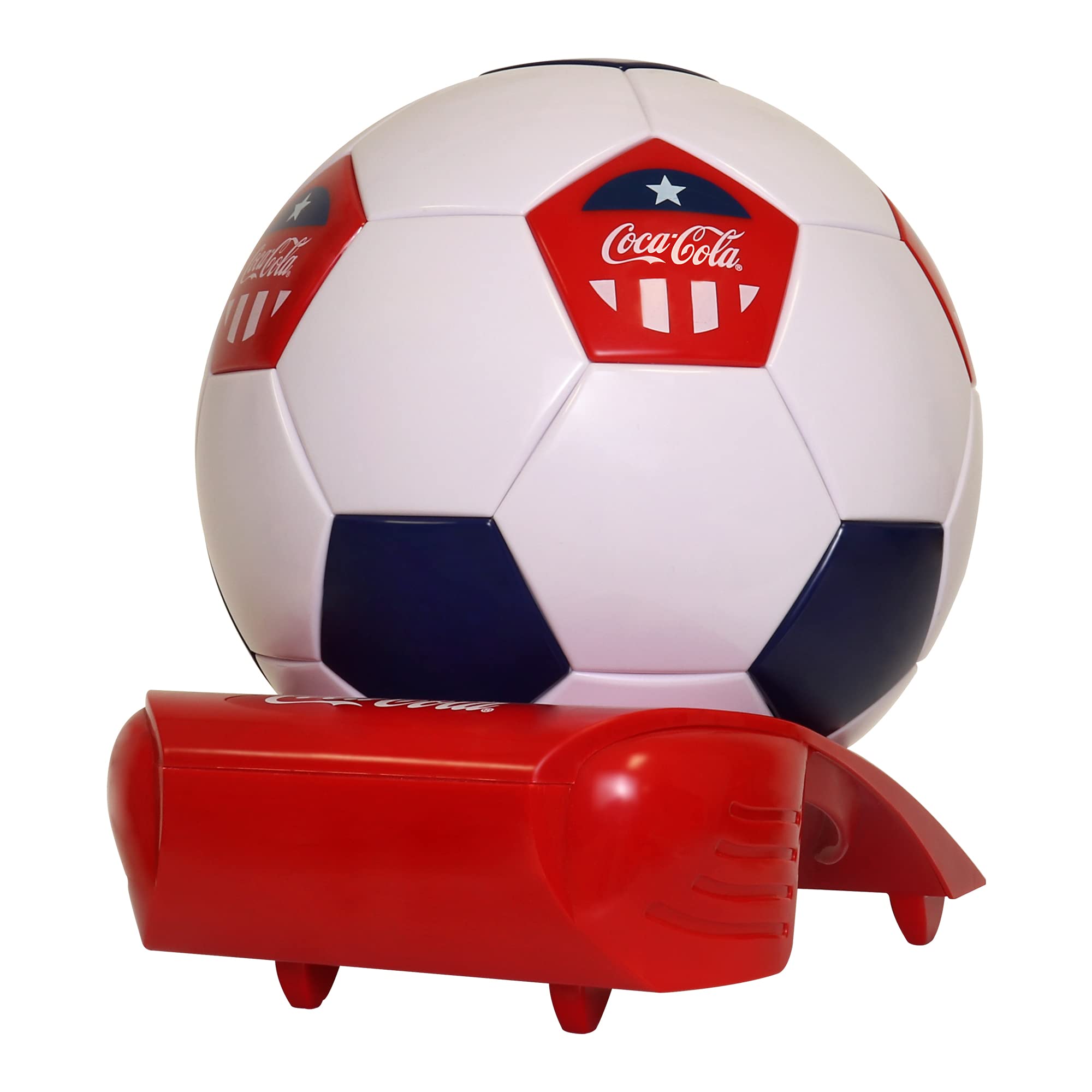 Coca-Cola Soccer Ball Mini Fridge - 5 Can Portable Beverage Cooler with Hidden Opening (White/Red/Black) | Perfect for Man Cave, Game Room, Dorm, Office & Sports Fan Gifts | Compact Fridge for Soda, Beer & Energy Drinks