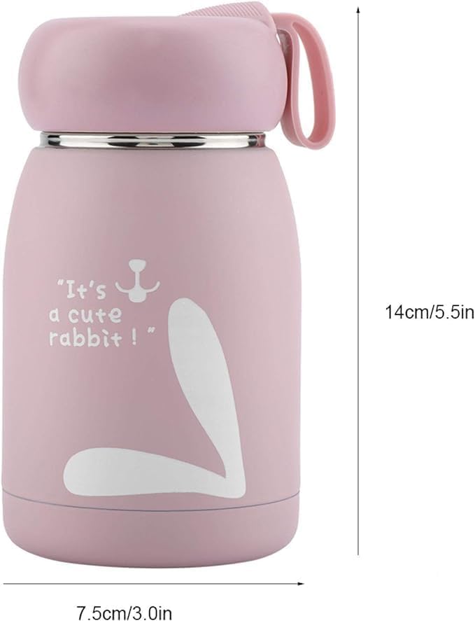 320ml Insulated Kids Water Bottle with Rabbit Design - Vacuum Stainless Steel Thermos for Home, Travel, Office, School & Picnic (Light Green) - Keeps Drinks Cold/Hot for Hours
