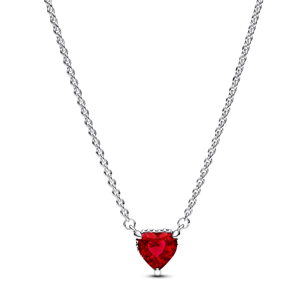 PANDORA Sparkling Heart Halo Pendant Necklace - Adjustable Sterling Silver Jewelry with Red Crystal - Elegant Gift for Women - Comes with Gift Box - Perfect for Valentine's Day, Anniversary & Special Occasions