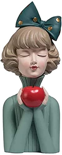 Modern Resin Girl Statue - Elegant Apple Girl Figurine Sculpture for Home & Office Decor, Green - Perfect for Living Room Table, Desk Display, and Gift Giving