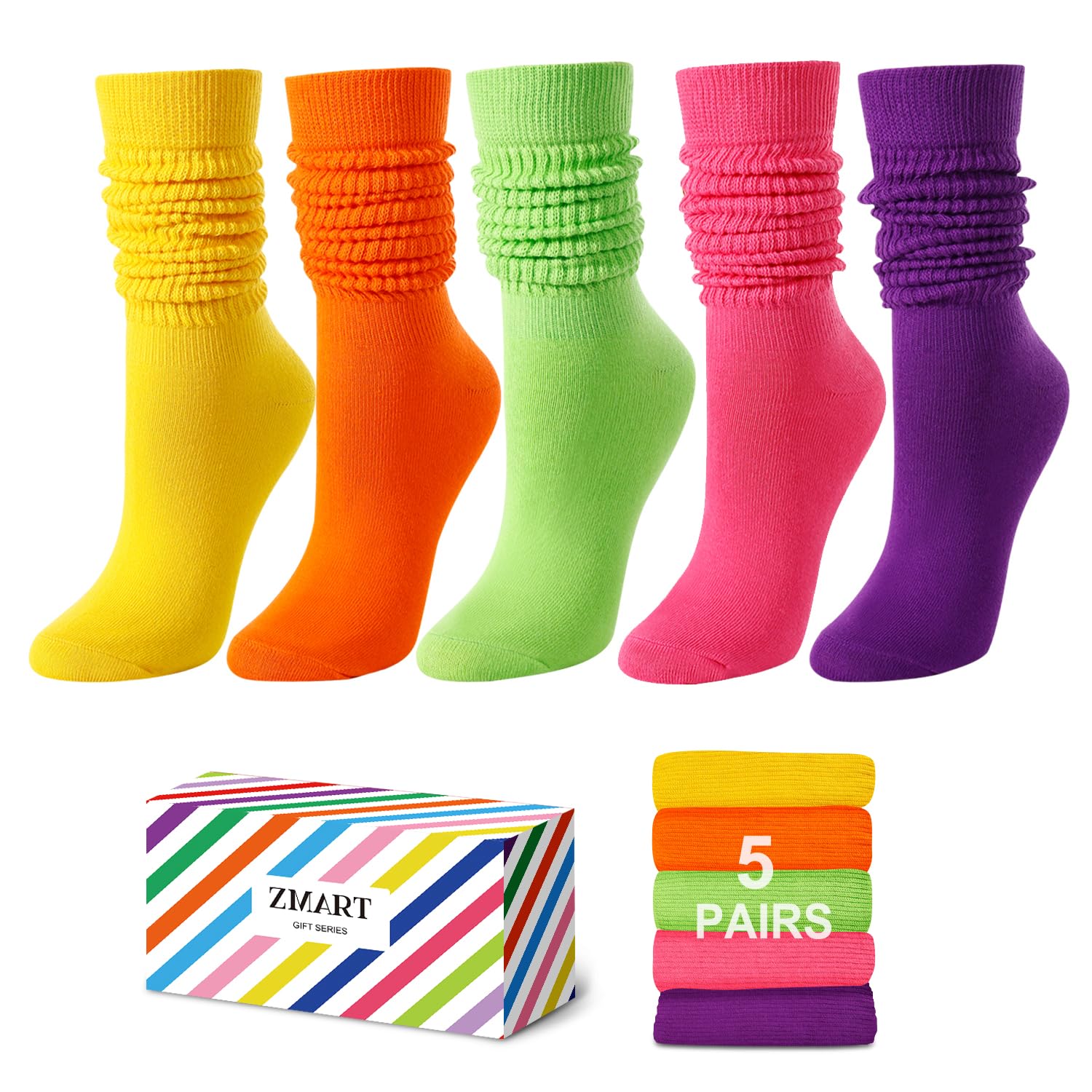 Zmart Women's Slouchy Knee High Socks - 4-5 Pairs Soft Comfortable Socks for Casual Wear, Outfits & Lounge
