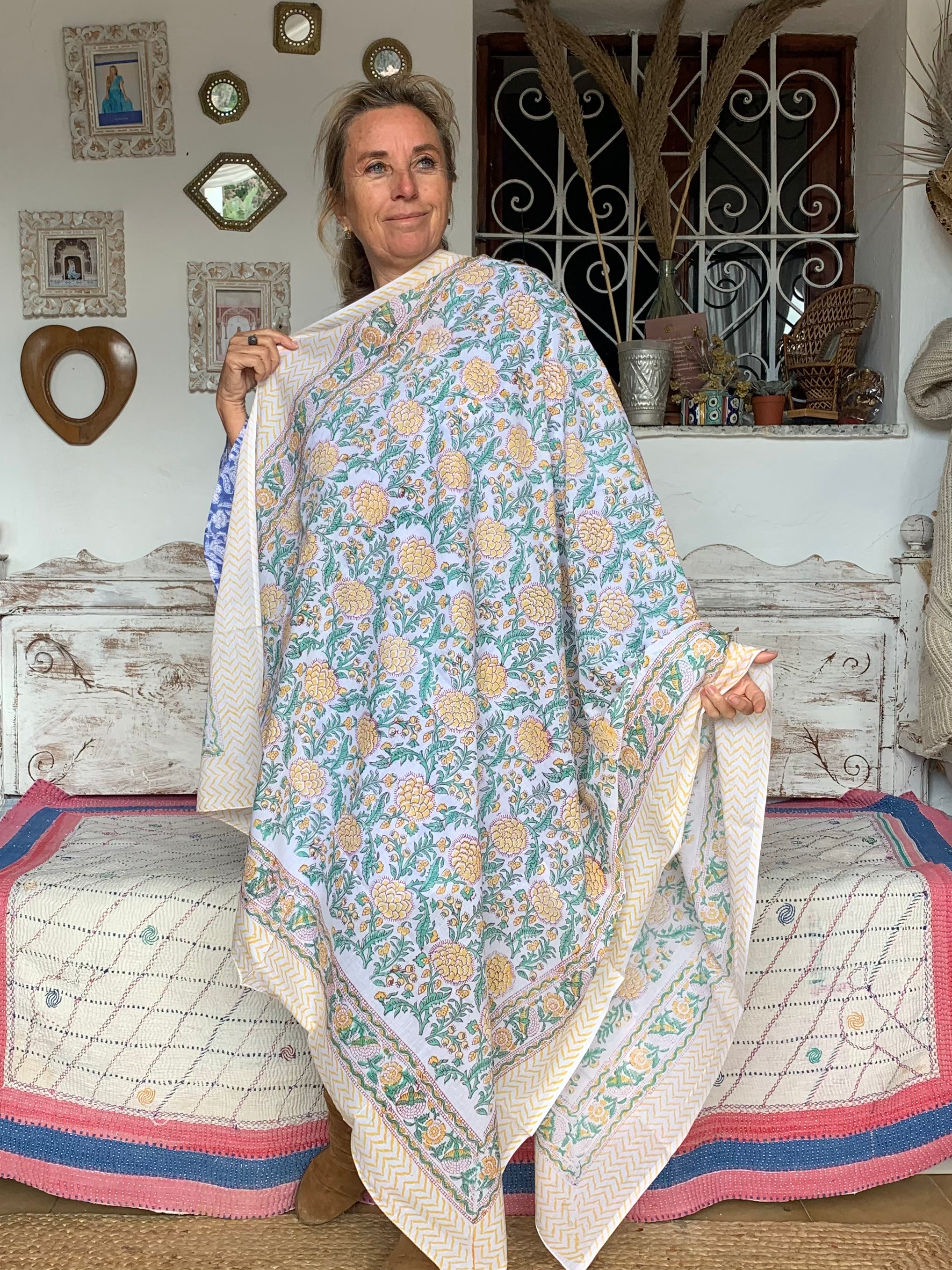 Stylish Block Print Cotton Sarong Pareo Shawl - New Collection for Beach, Pool & Summer Fashion