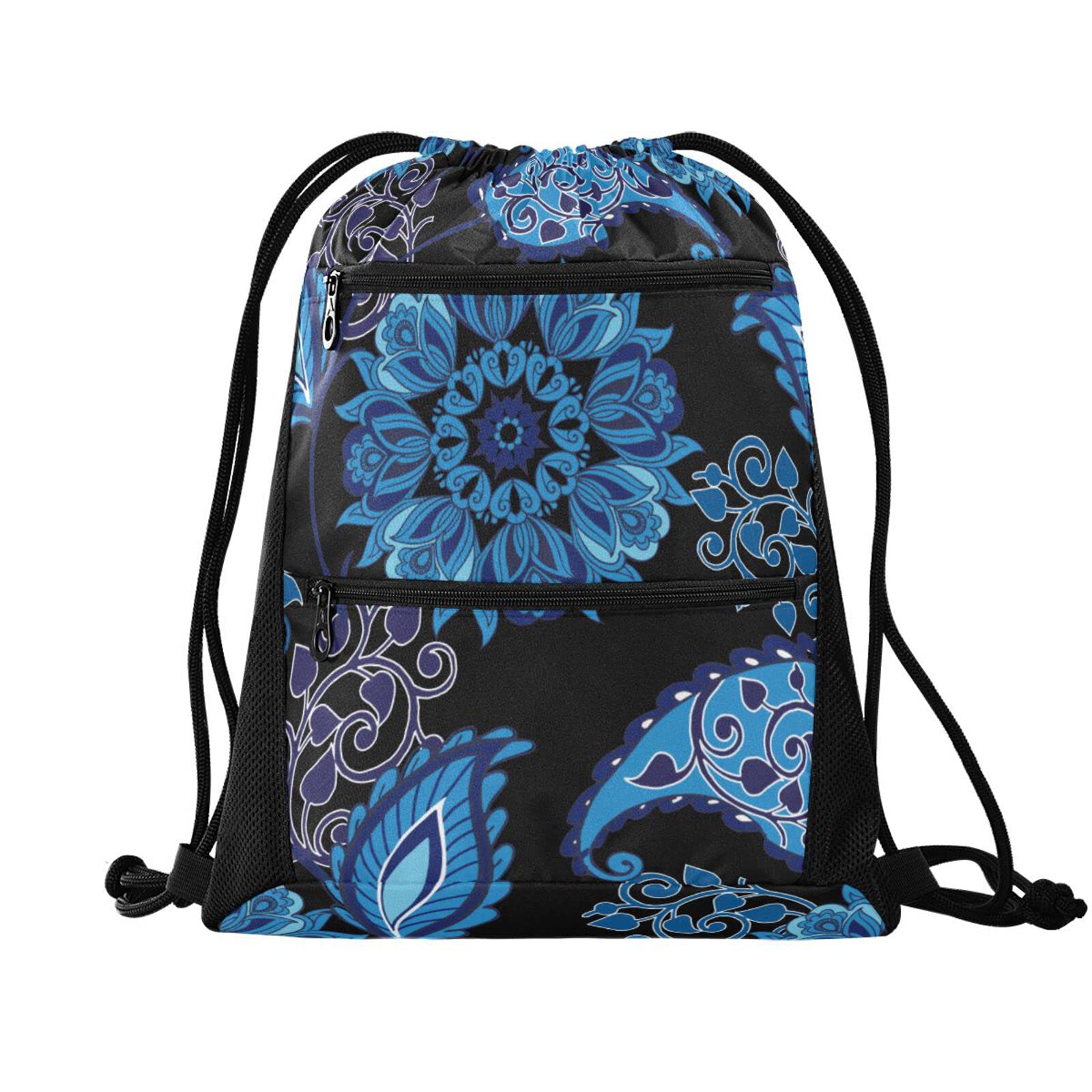 Lightweight Drawstring Backpack for Women & Men - Breathable Mesh Gym Sack with Zipper Pocket - Sports, Yoga, Pool, Shopping Bag - One Size (Pattern 696) - Perfect for Workouts, Travel & Outdoor Activities