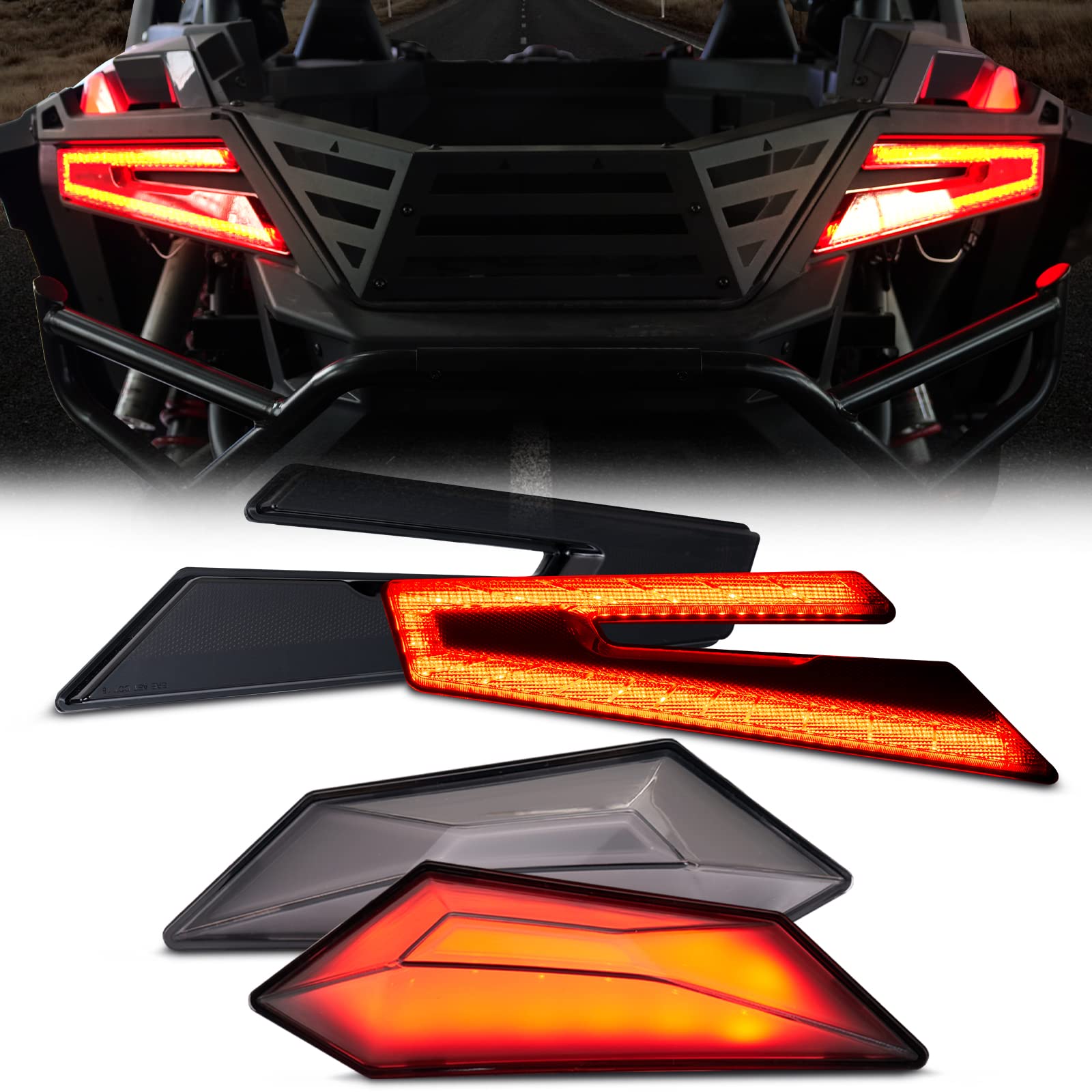 Polaris RZR PRO XP/XP4 & PRO R LED Tail Lights & Rear Side Marker Lights Kit - Smoked Brake Stop Signal Position Lamps (2020-2024 Models) - Perfect for Off-Roading, Night Driving & Enhanced Vehicle Visibility - Set of 2