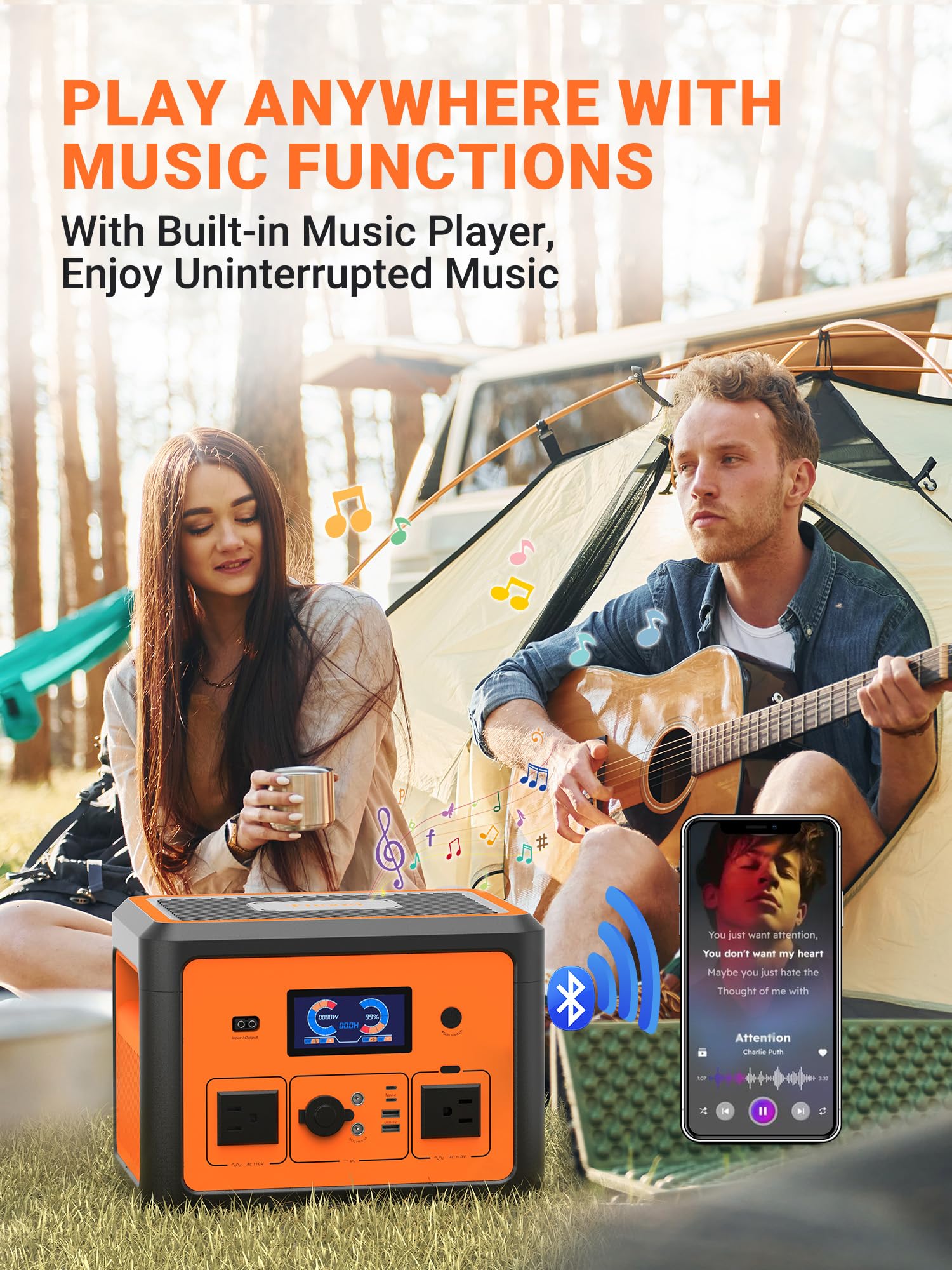 665.6Wh Portable Power Station with 1800W Peak - Solar Generator with UPS Battery Backup, Surge Protector & 10 Outlets - Bluetooth Speaker & LED Lights - Ideal for Home Backup, Camping, RV Travel, CPAP Machines & Outdoor Adventures