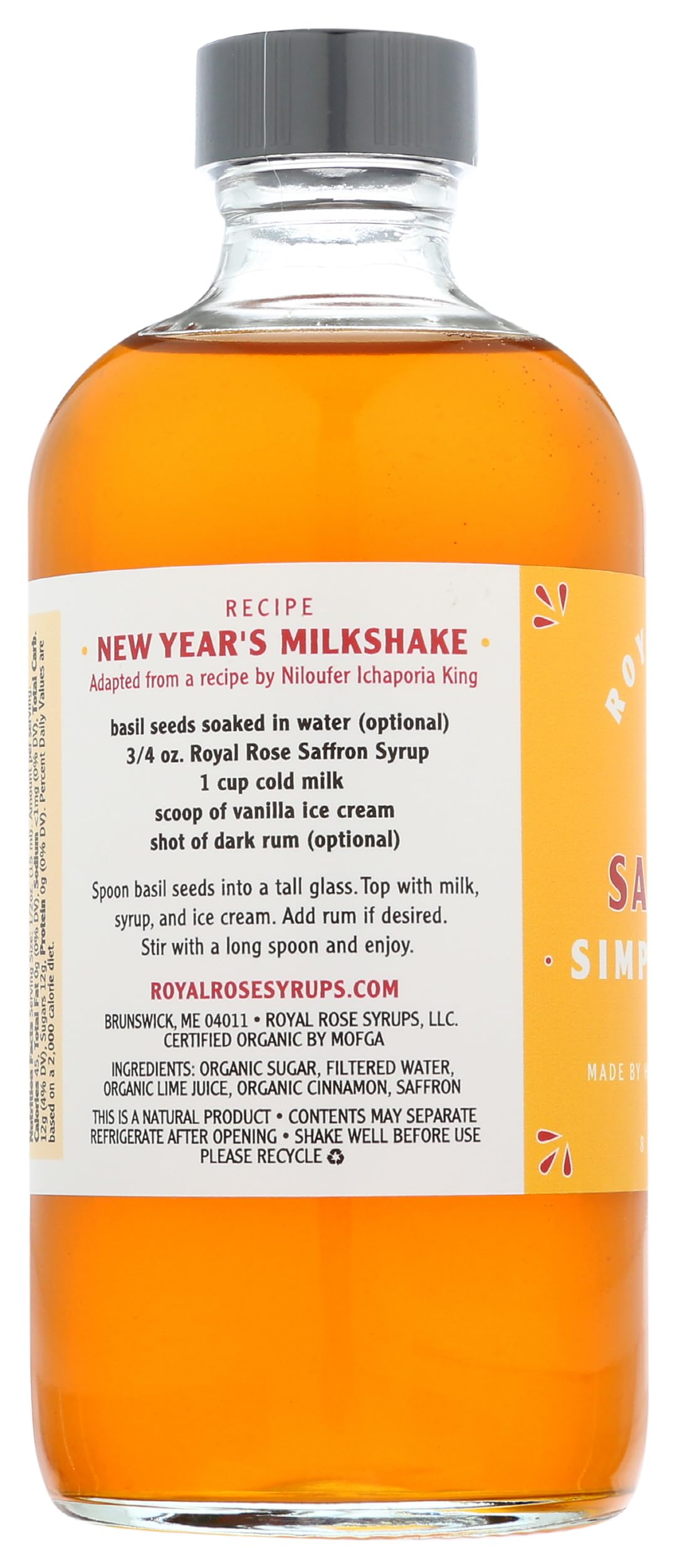 ROYAL ROSE Organic Pure Saffron Syrup - 8 Fl Oz Bottle | Premium Persian Saffron Infusion for Cocktails, Desserts & Tea | Gluten-Free & Vegan