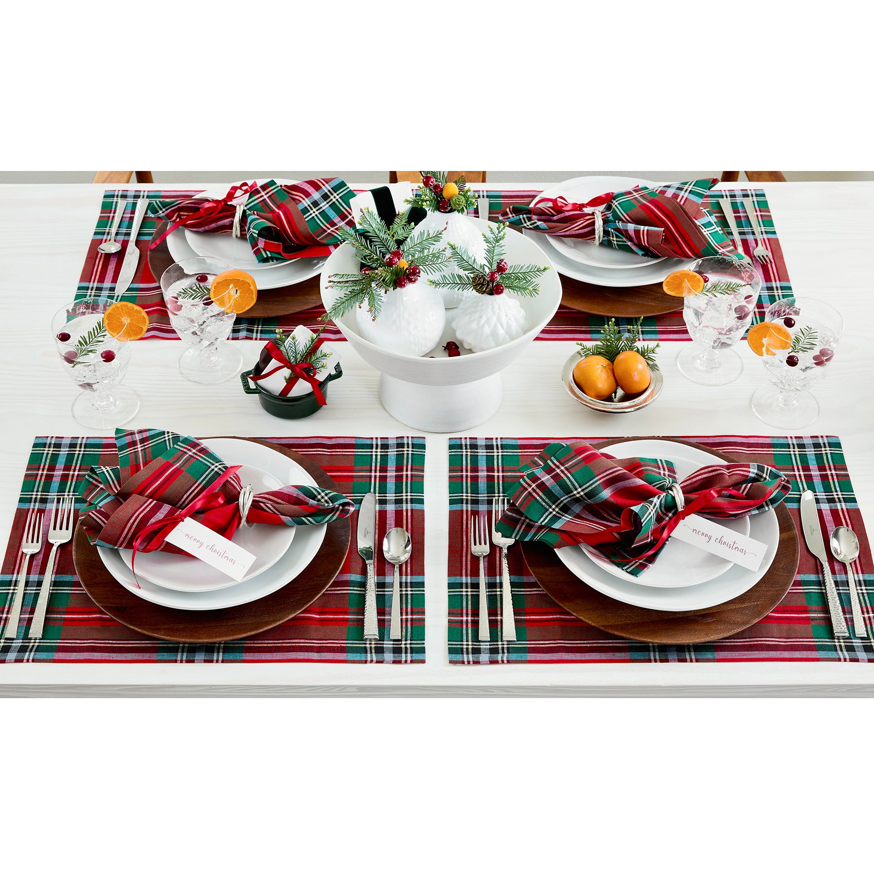 Premium Madras Holiday Plaid Napkins - Set of 4 Cotton Christmas Dinner Napkins for Festive Table Setting, Holiday Parties & Special Occasions