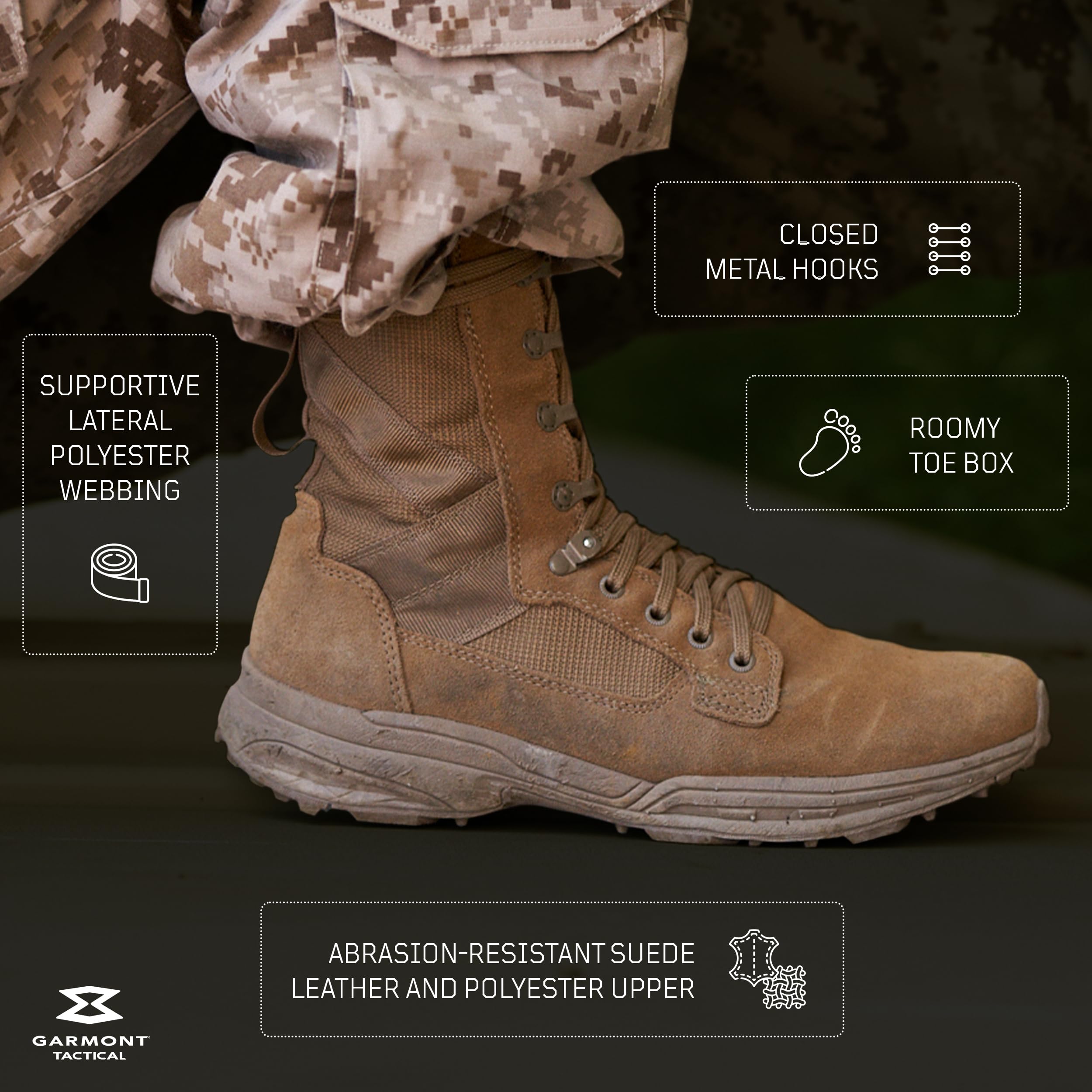 GARMONT TACTICAL T8 NFS 670 Military Combat Boots for Men & Women | T.A.A. & AR670-1 Compliant | Lightweight Suede Leather | Army, Air Force, Outdoor, Hiking & Tactical Use