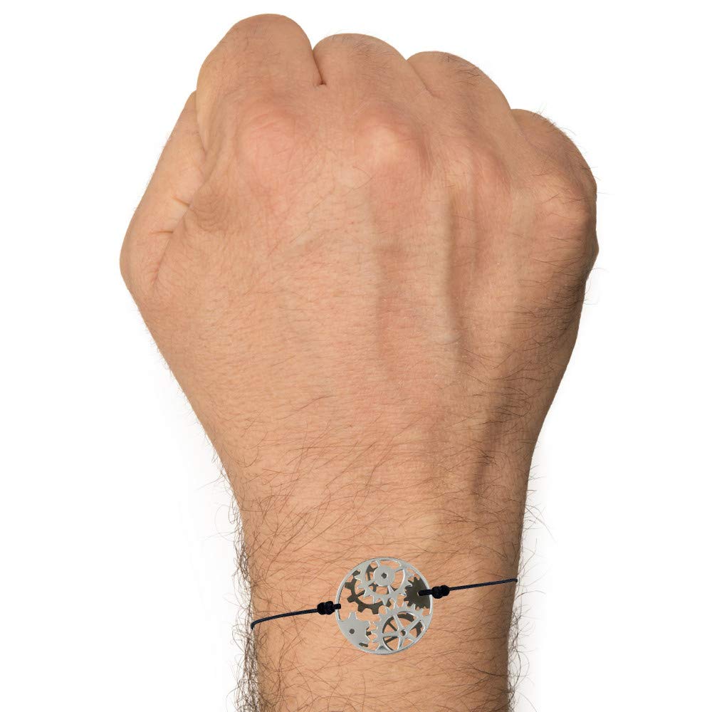 Men's Link Bracelet with Gears & Medal Design - Reversible Silver & Ruthenium for Casual Wear & Gift Giving