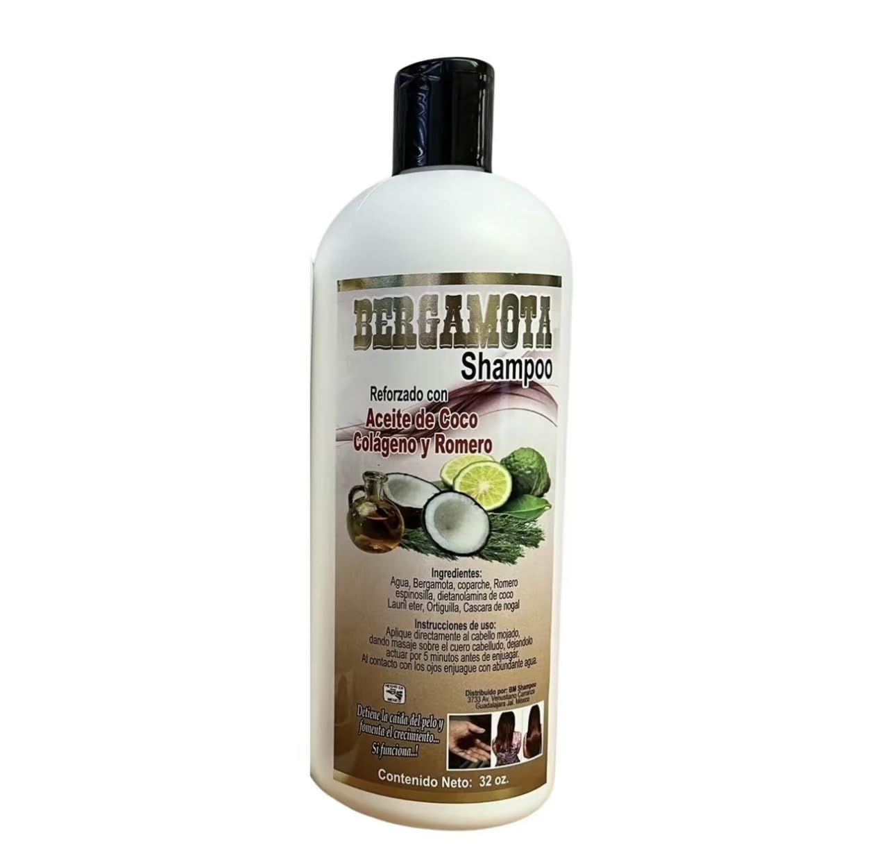 Bergamot Shampoo with Coconut Oil, Collagen & Rosemary - 32 Fl Oz (Pack of 1) - Deep Cleansing & Hair Growth for Dry, Damaged Hair - Perfect for Daily Use & Scalp Care