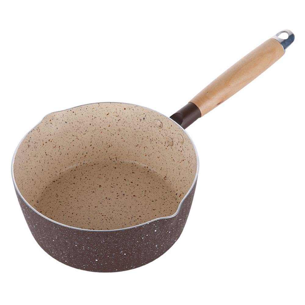 **18cm Portable Non-Stick Aluminum Milk Pan with Wooden Handle - Easy to Clean for Baby Food, Cooking & Heating Milk - Perfect for Kitchen, Camping & Travel**