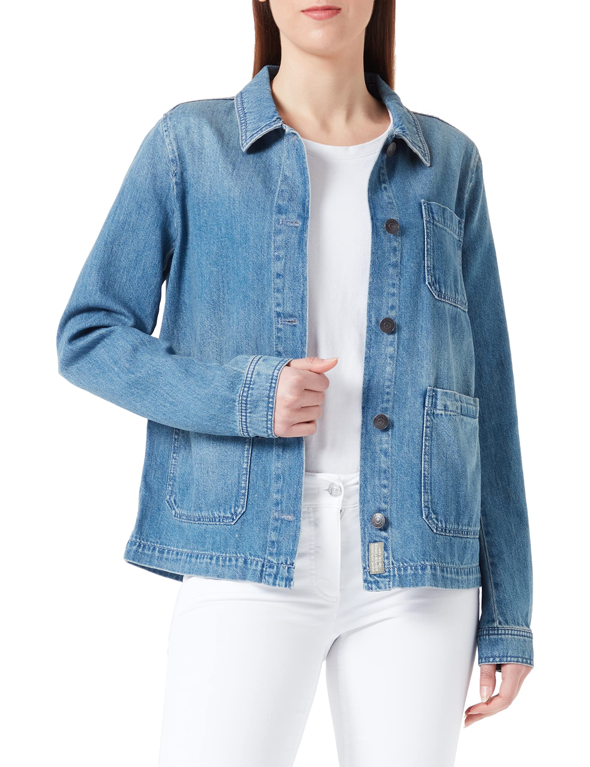 Camel Active Women's Denim Worker Jacket with Shirt Collar - Stylish Casual & Workwear for Everyday Outfits | Perfect for Office, Street Style & Outdoor Activities