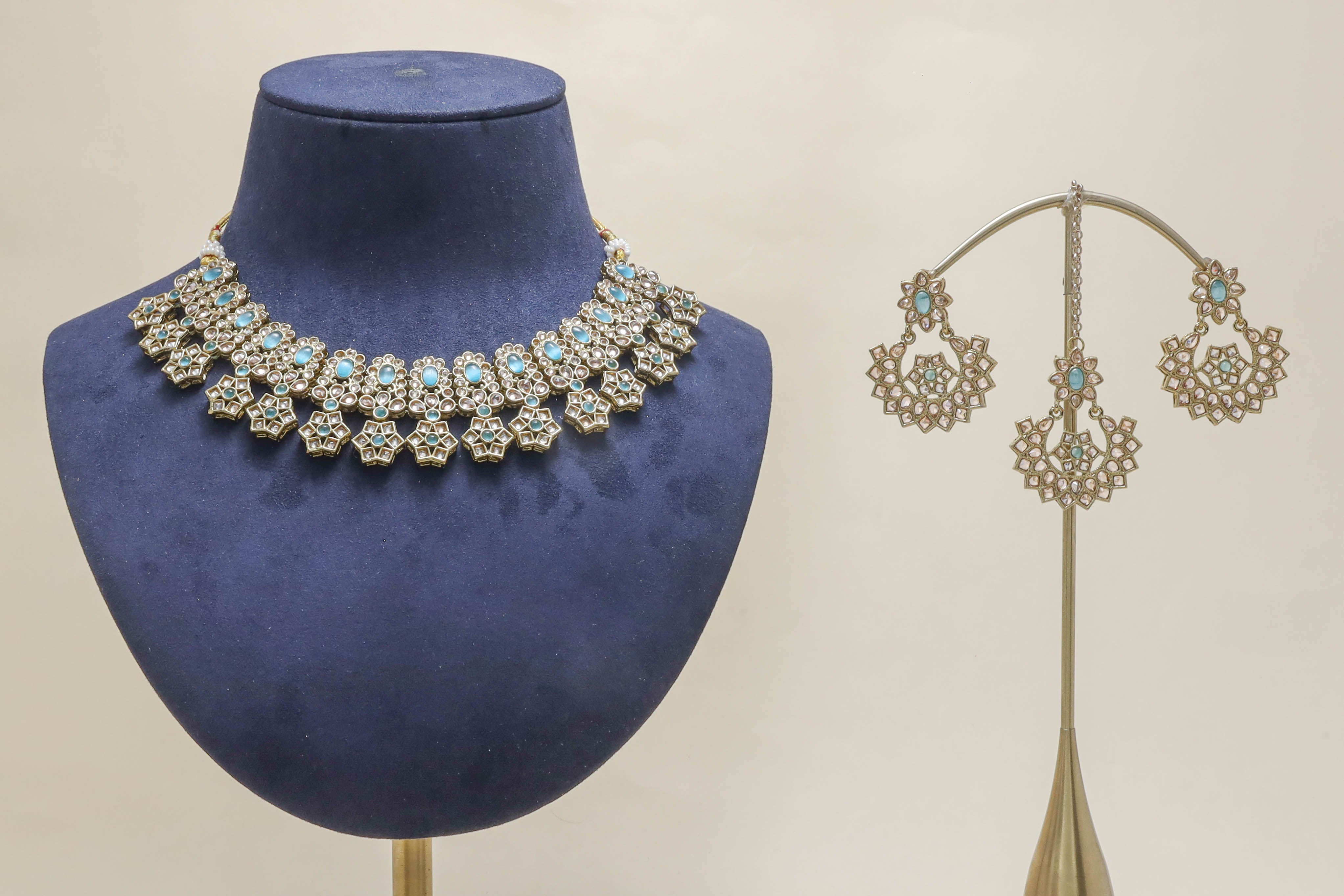 ESHA POLKI Full Set Jewelry - Handmade Indian Bridal Necklace Set with Earrings & Maang Tikka - Perfect for Weddings, Festivals & Special Occasions