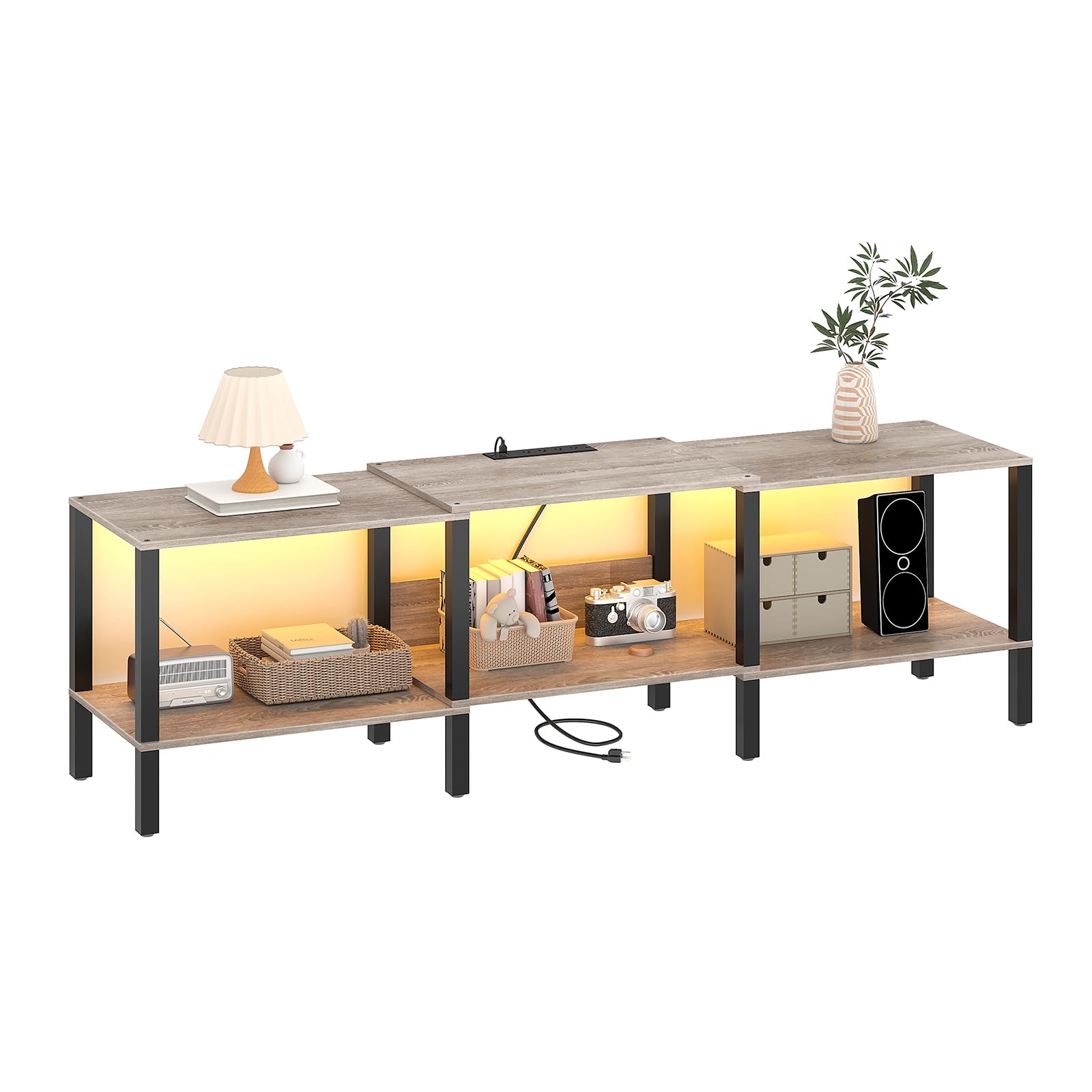 **75 Inch Wood TV Stand with Power Outlet - Industrial Style Media Console for 45/55/65/75 Inch TVs - Living Room Entertainment Center (Model: CALTV06ZE) - Perfect for Home Theater & Modern Decor**