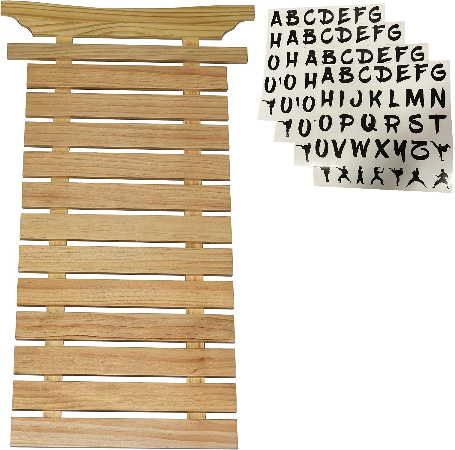 12-Piece Karate Martial Arts Belt Display Stand - Solid Wood with Stickers - Perfect for Dojo, Gym & Home Decor