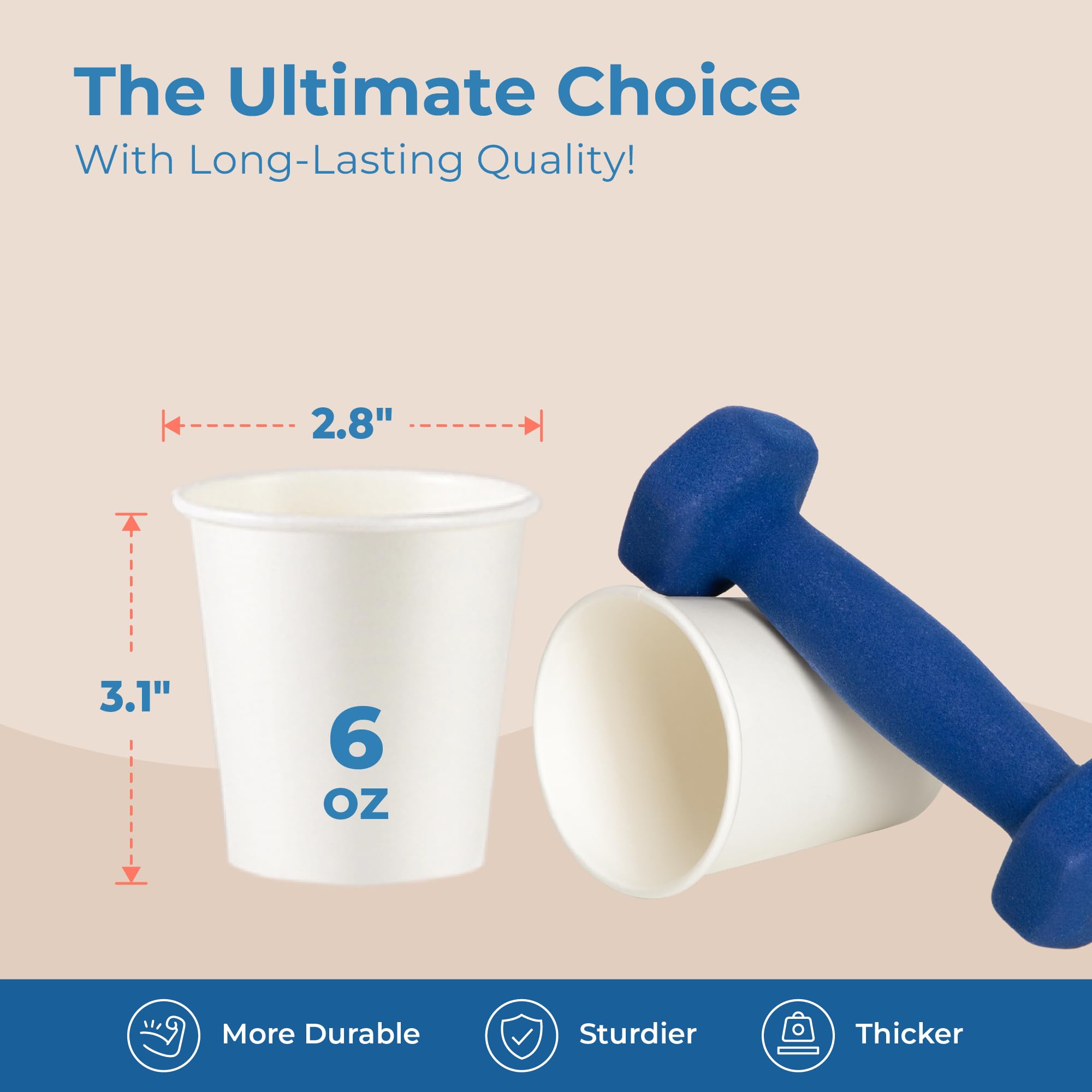 1000 Pack 6 oz Disposable Paper Coffee Cups - Premium White Hot/Cold Beverage Cups - Durable Thickened Bulk Paper Cups for Coffee, Tea, Juice - Perfect for Parties, Offices, Restaurants, Cafes, Home Use & Events