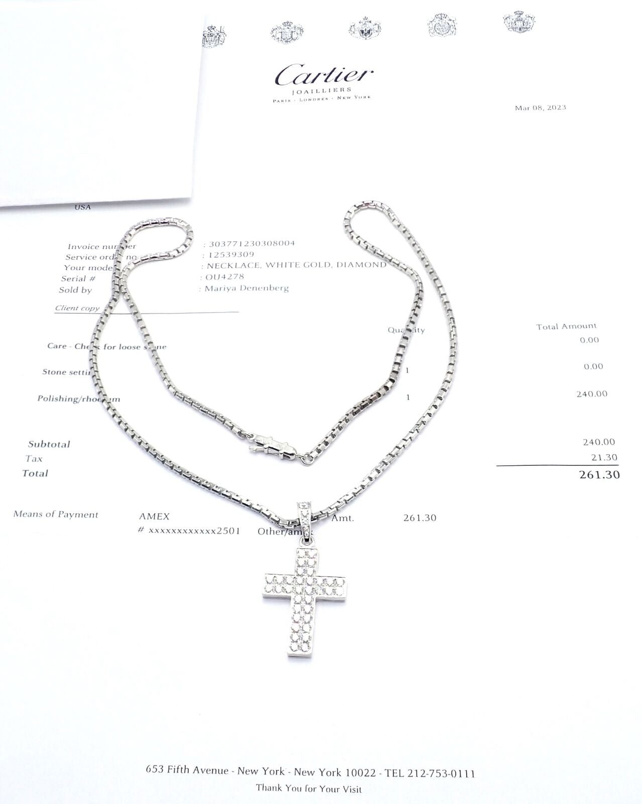 Authentic Cartier Cross 18K White Gold Diamond Pendant Necklace for Women - Luxury Jewelry Gift for Anniversary, Valentine's Day & Special Occasions