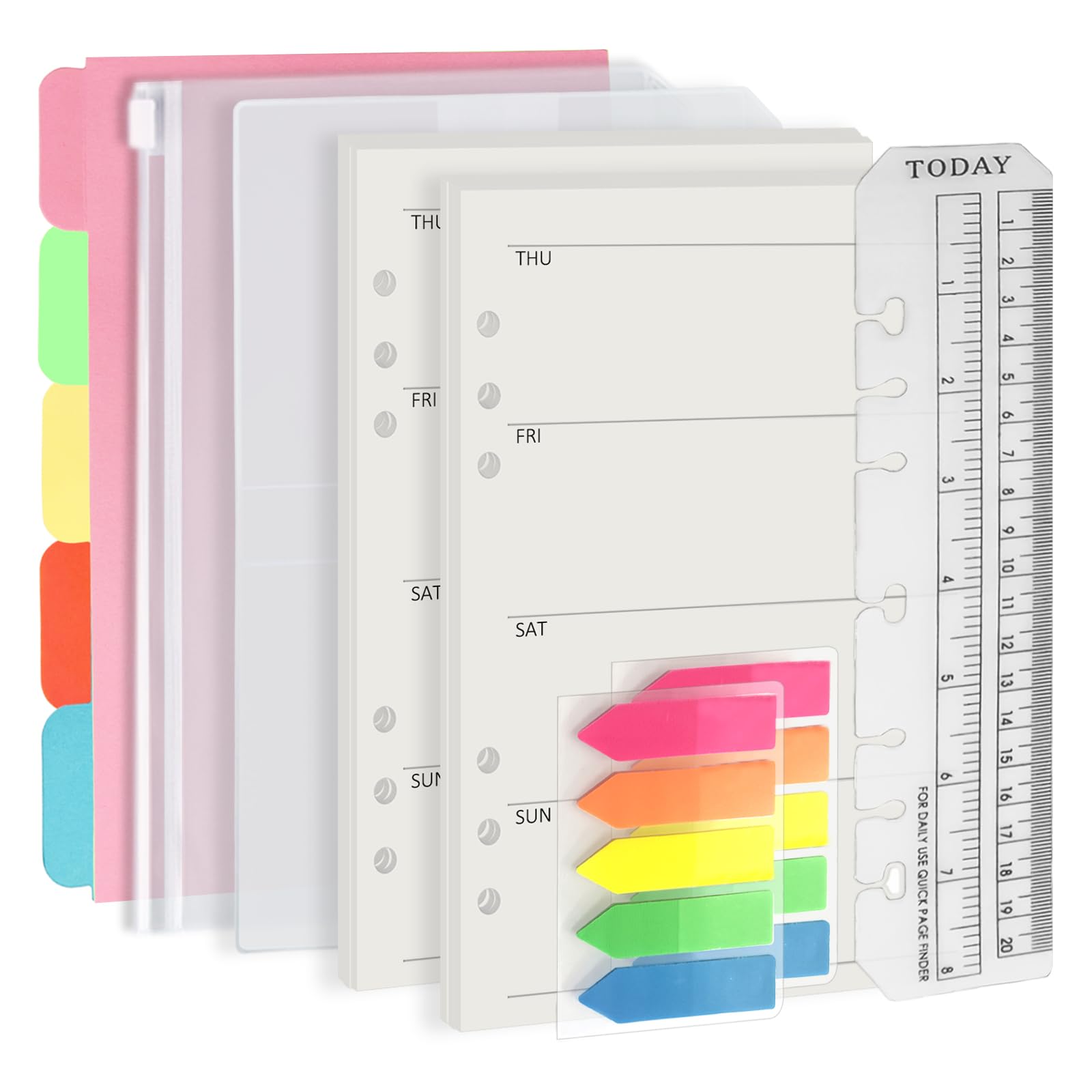 Harphia A5 6-Hole Binder Refill Set - 90 Sheets Weekly Planner Paper with Stickers & Dividers | Hole-Punched Refillable Notebook Inserts for A5 Binders | Perfect for Office, School, and Personal Organization