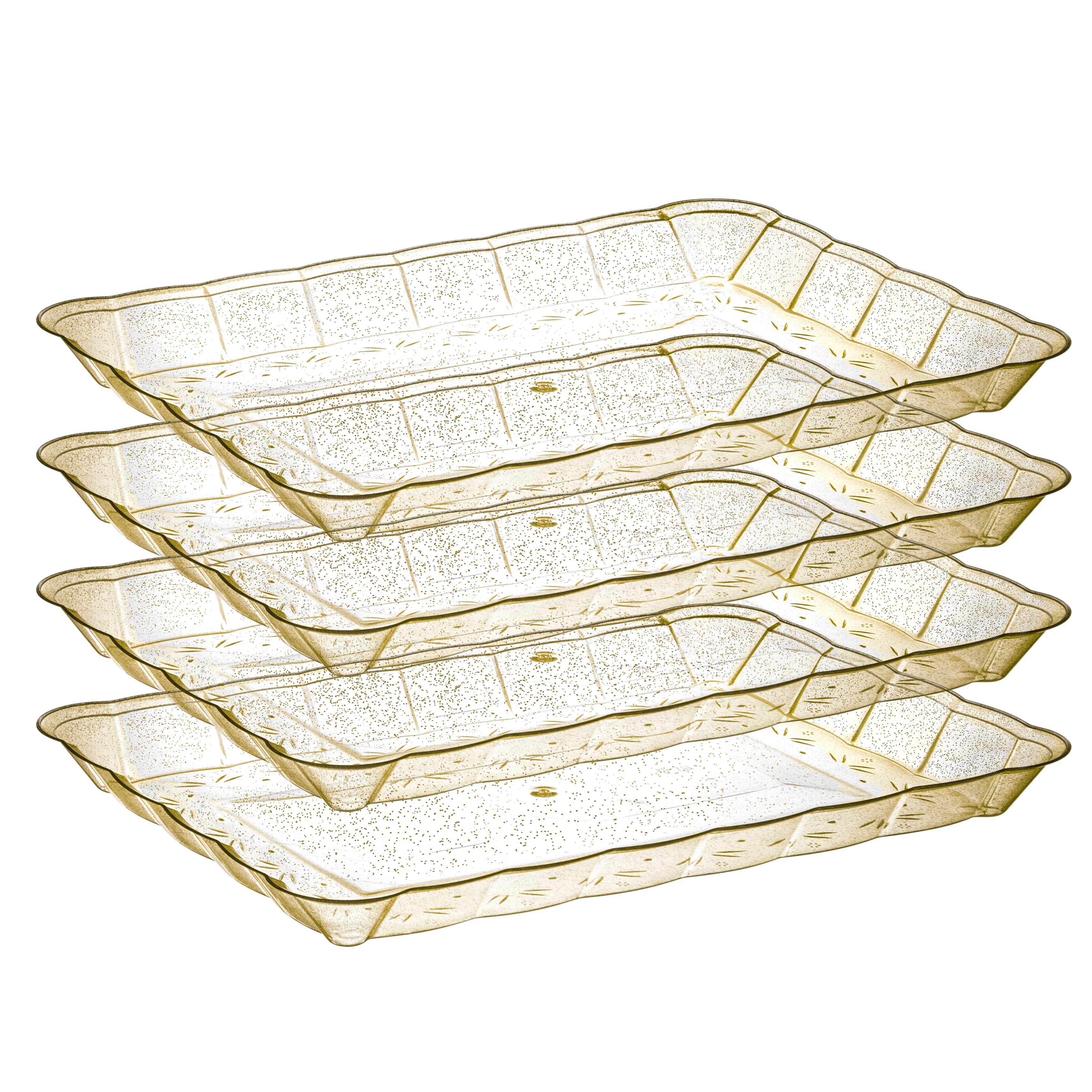 Scalloped Gold Glitter Rectangular Serving Tray Set of 4 - Elegant Party Platter for Weddings, Baby Showers & Home Decor