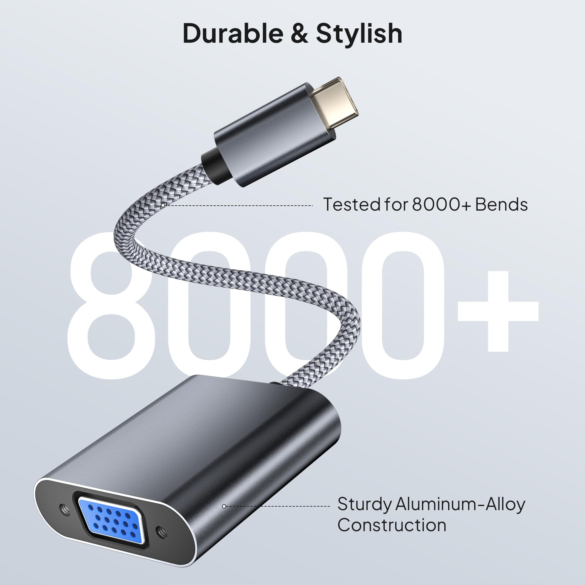 Elebase USB C to VGA Adapter - Thunderbolt 3/4 to VGA Converter for MacBook Pro, Chromebook, iPhone 16/15, iPad, iMac, Dell XPS, Surface Book, HP - Connect to Monitors & Projectors for Work & Presentations