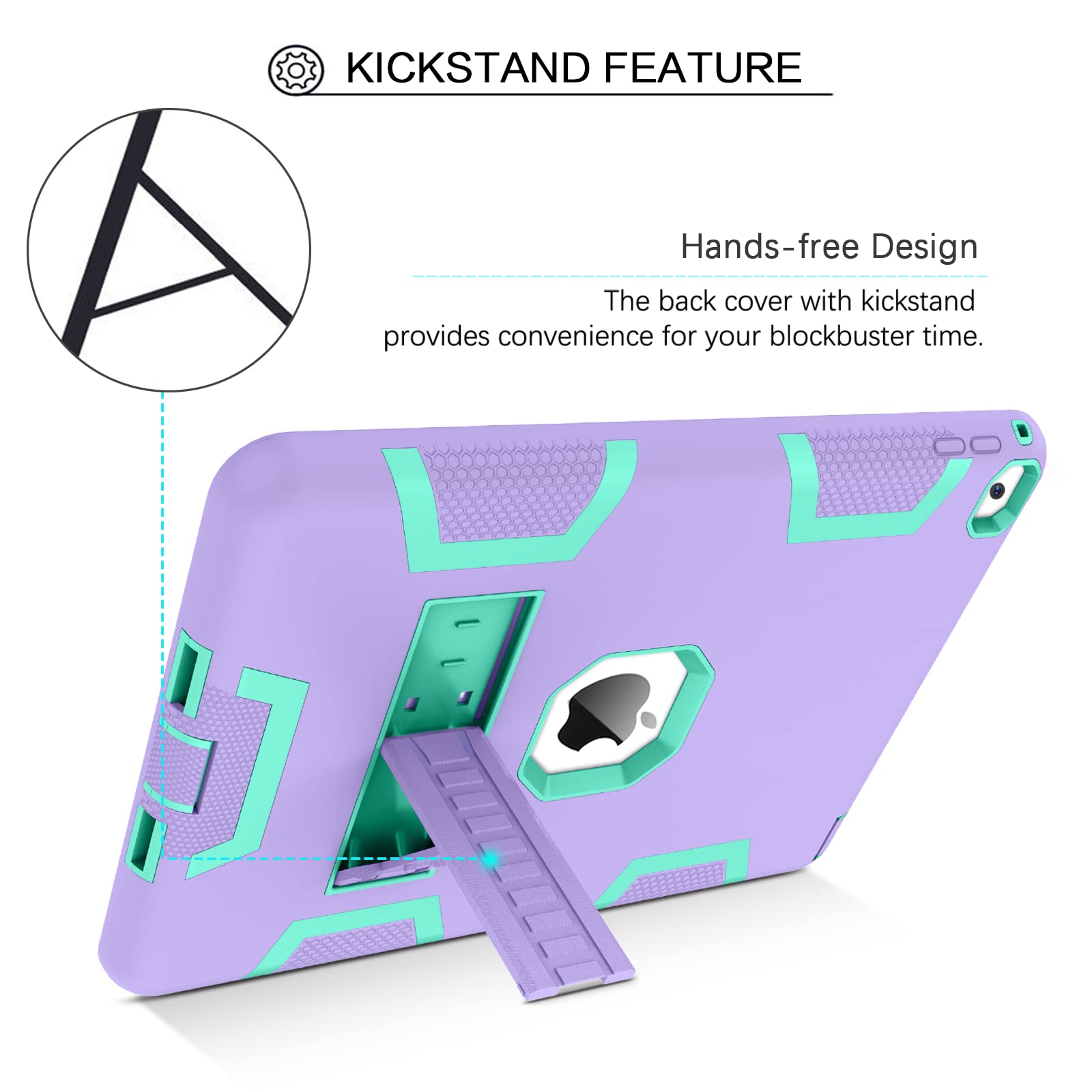 Shockproof iPad Air 2 Case (2nd Gen) - 3-in-1 Heavy Duty Protective Cover with Kickstand for A1566/A1567 (2014 Model) | Perfect for Kids, Women & Men | Purple/Green | Ideal for School, Work & Travel