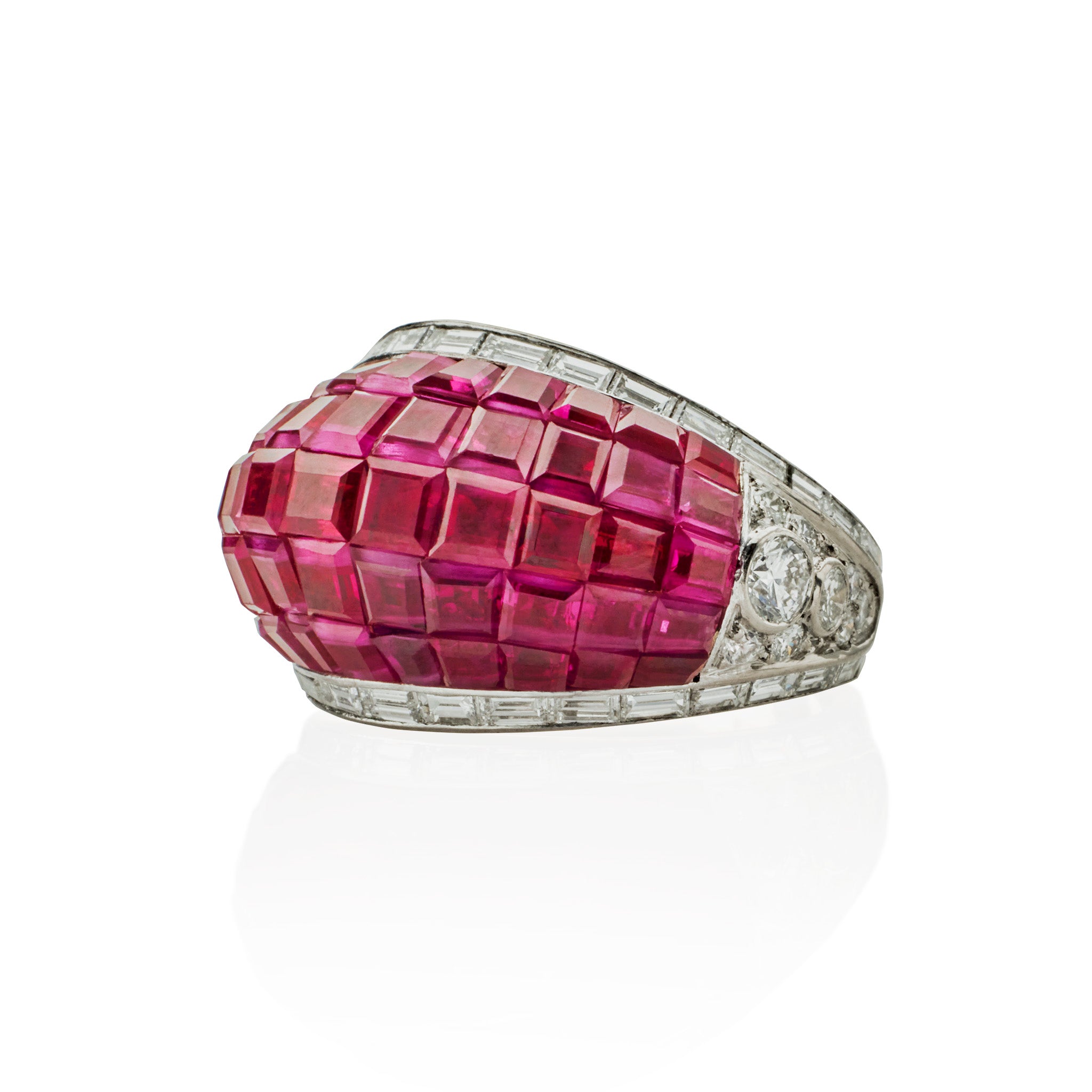 Exquisite French Invisibly Set Ruby and Diamond Bombé Ring for Women | Elegant Wedding, Engagement & Anniversary Jewelry Gift