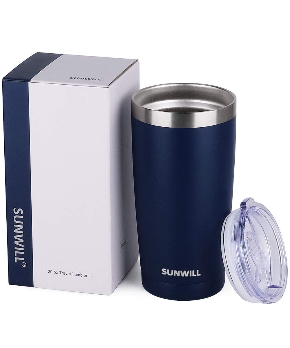 SUNWILL 20 oz Insulated Stainless Steel Travel Coffee Tumbler with Lid - Powder Coated Navy - Perfect for Outdoor Activities, Camping & Commuting