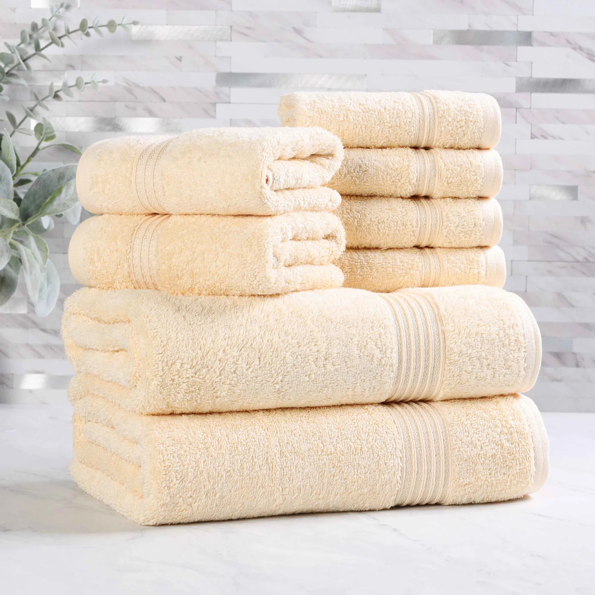 Premium Heritage Egyptian Cotton Plush Heavyweight 8-Piece Bath Towel Set - Ultra Soft & Absorbent for Spa, Luxury Hotel & Home Bathroom Use