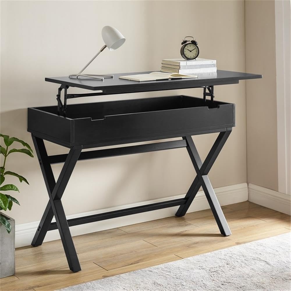 Black Lift-Top Standing Desk - Adjustable Height Wooden Computer Table for Home & Office Workspace