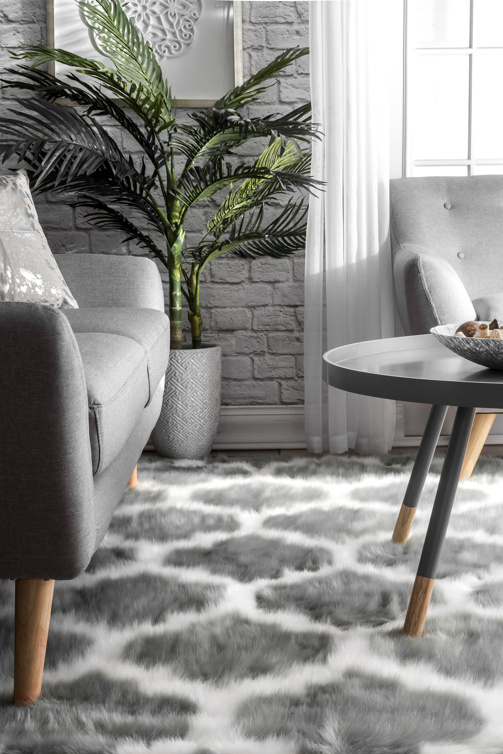 Premium Faux Sheepskin Trellis Rug - Soft Grey Plush Area Rug for Living Room, Bedroom & Nursery - Cozy Home Decor & Floor Mat for Winter Warmth