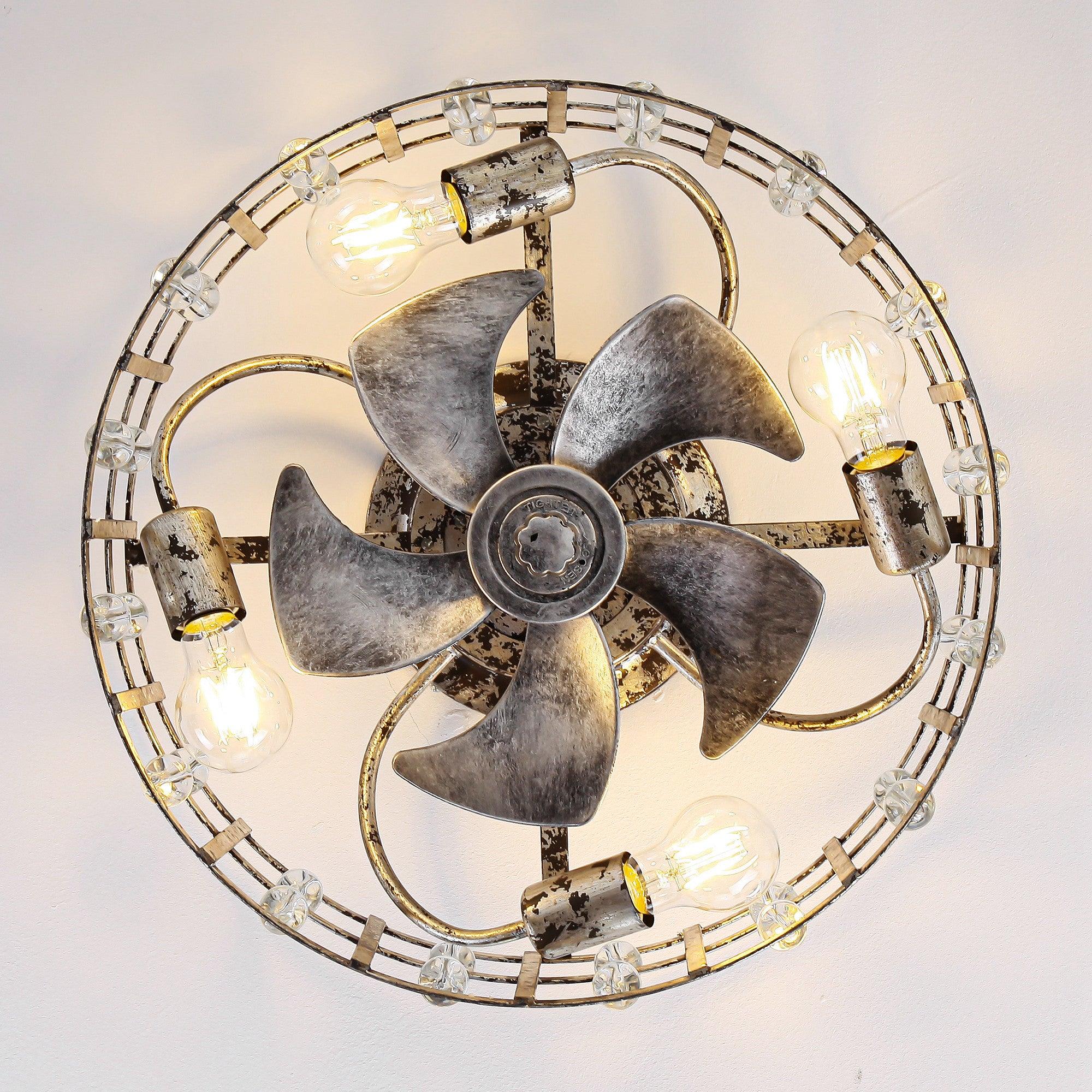 18 Inch Retro Silver Crystal Flush Mount Ceiling Fan with APP Remote Control & LED Light - Perfect for Bedroom, Living Room, and Office Spaces