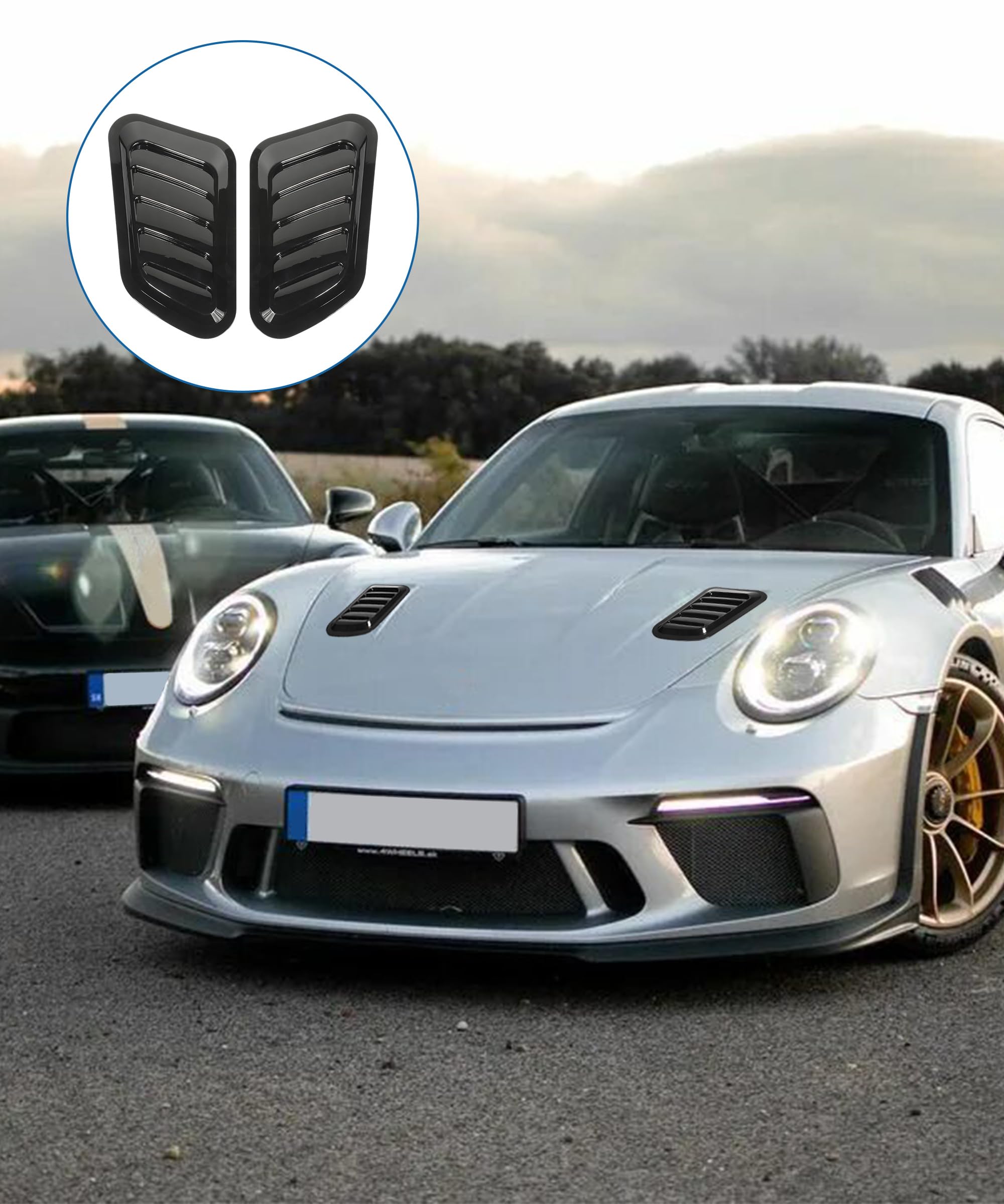 2PCS Black Car Hood Vent Trim - Universal Hood Air Intake Scoop Cover for Car Modification | Engine Cooling & Performance Upgrade | Fits Most Vehicles | Perfect for Racing & Street Style Enhancement