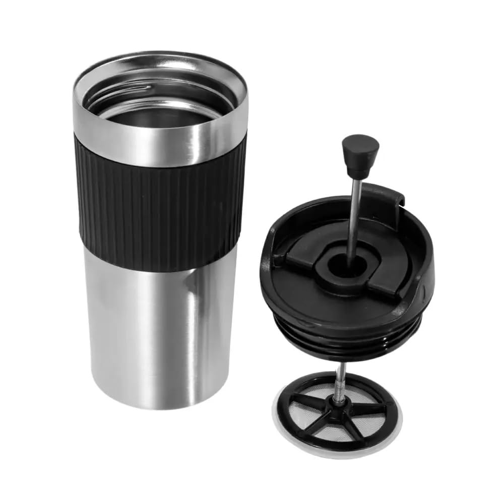 Portable Coffee Maker - 16oz Insulated French Press Travel Mug with Double Wall Stainless Steel - Perfect for Camping, Office & On-the-Go Brewing