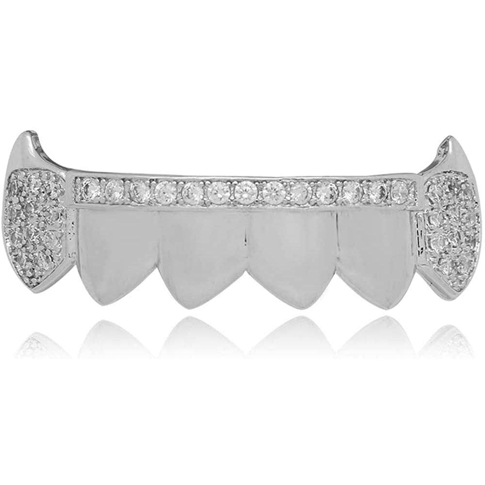 18K Gold Plated Teeth Grillz with Diamond Pave CZ - 6 Piece Top & Bottom Grill Set for Men & Women | Includes Extra Molding Bars | Perfect for Hip Hop Fashion, Special Occasions & Jewelry Collection