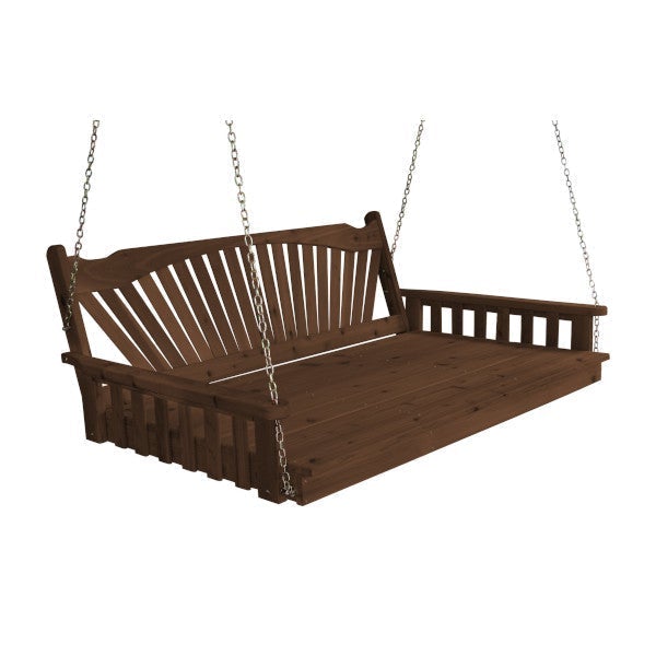 Red Cedar Swing Bed with Fanback - Outdoor Patio Hanging Bed for Porch, Garden, or Backyard Relaxation
