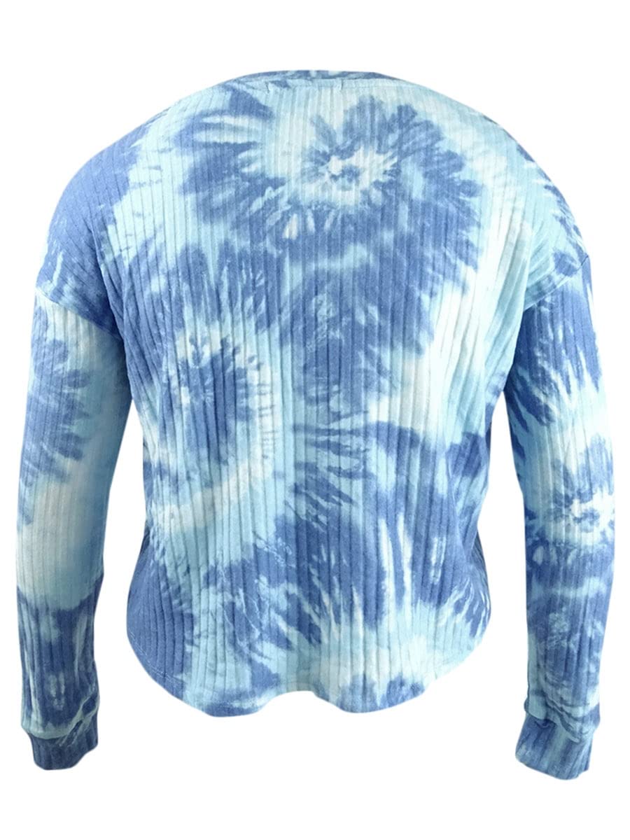Juniors' Cozy Ribbed Tie-Dye T-Shirt - Soft Cotton Casual Top for Women - Robin's Egg Blue Size Large - Perfect for Everyday Wear & Summer Outfits