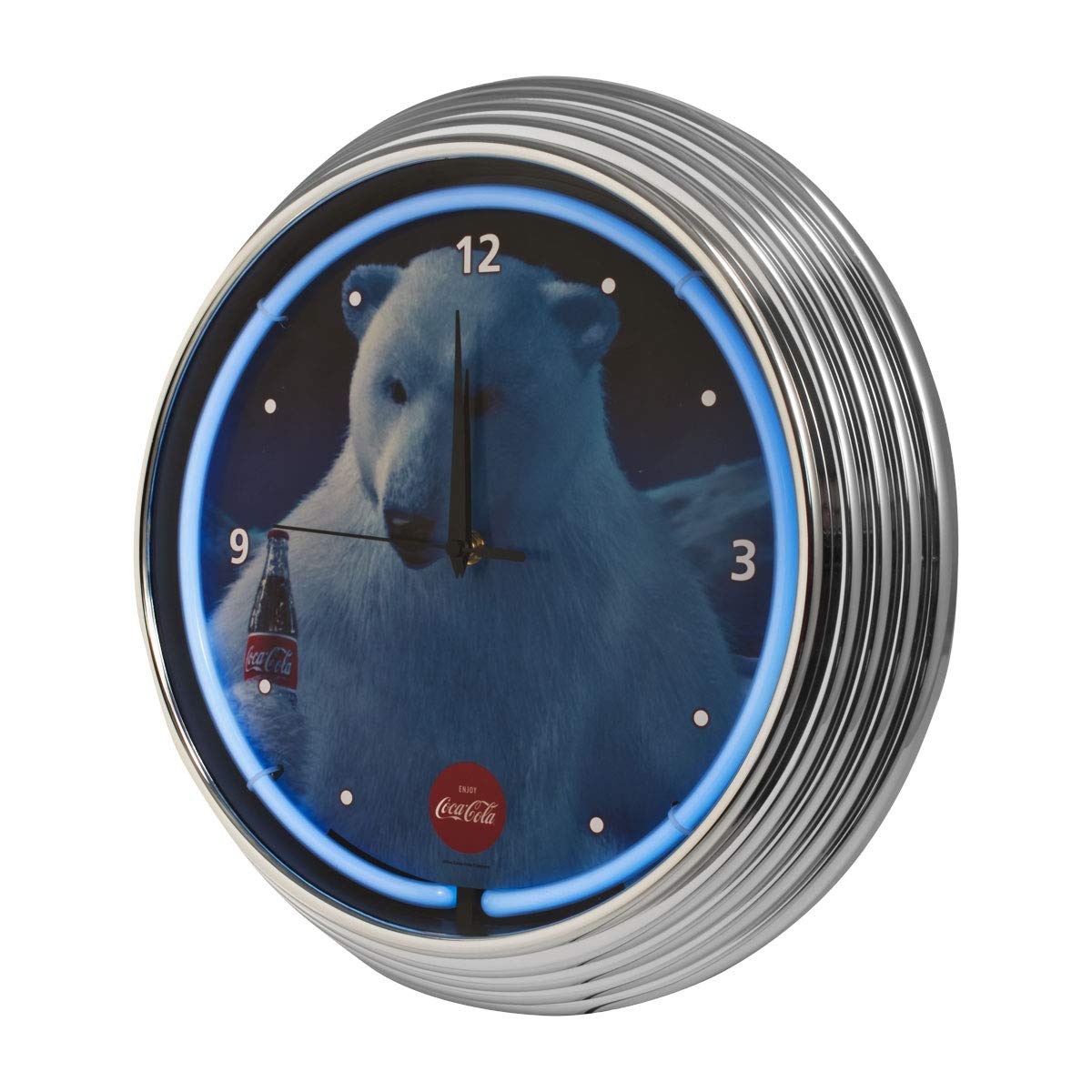 Coca Cola Polar Bear Blue LED Neon Wall Clock - 15 Inch Retro Diner Decor for Home, Bar, or Office - Perfect Gift for Coca Cola Fans & Collectors