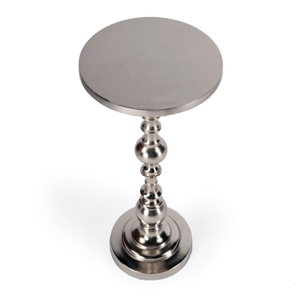 Home Square Silver Round Nickel Pedestal End Table Set of 2 - Modern Living Room Side Tables for Sofa, Bedroom & Office Decor