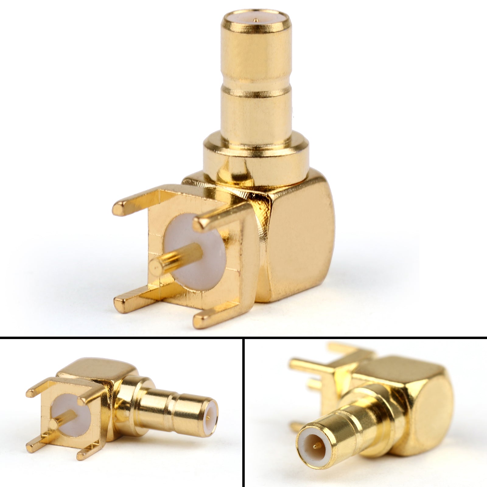 10-Pack SMB Male Right Angle Connector - 90° Bulkhead Solder PCB Mount 5.08mm Pitch - Perfect for RF Antenna, Cable Assembly & PCB Circuit Board Connections