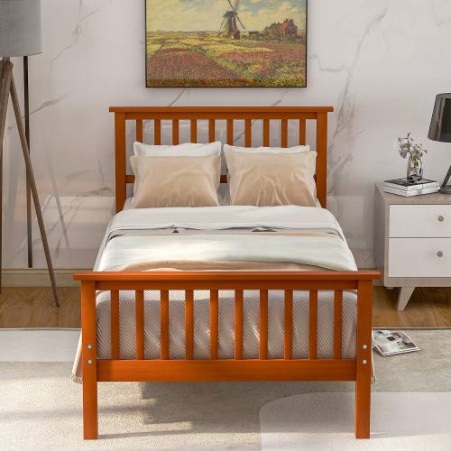 Solid Oak Wood Bed Frame Twin Size - Heavy Duty 300lb Capacity Platform Bed with Headboard & Footboard, No Box Spring Needed - Perfect for Kids' Rooms, Guest Bedrooms & Small Spaces